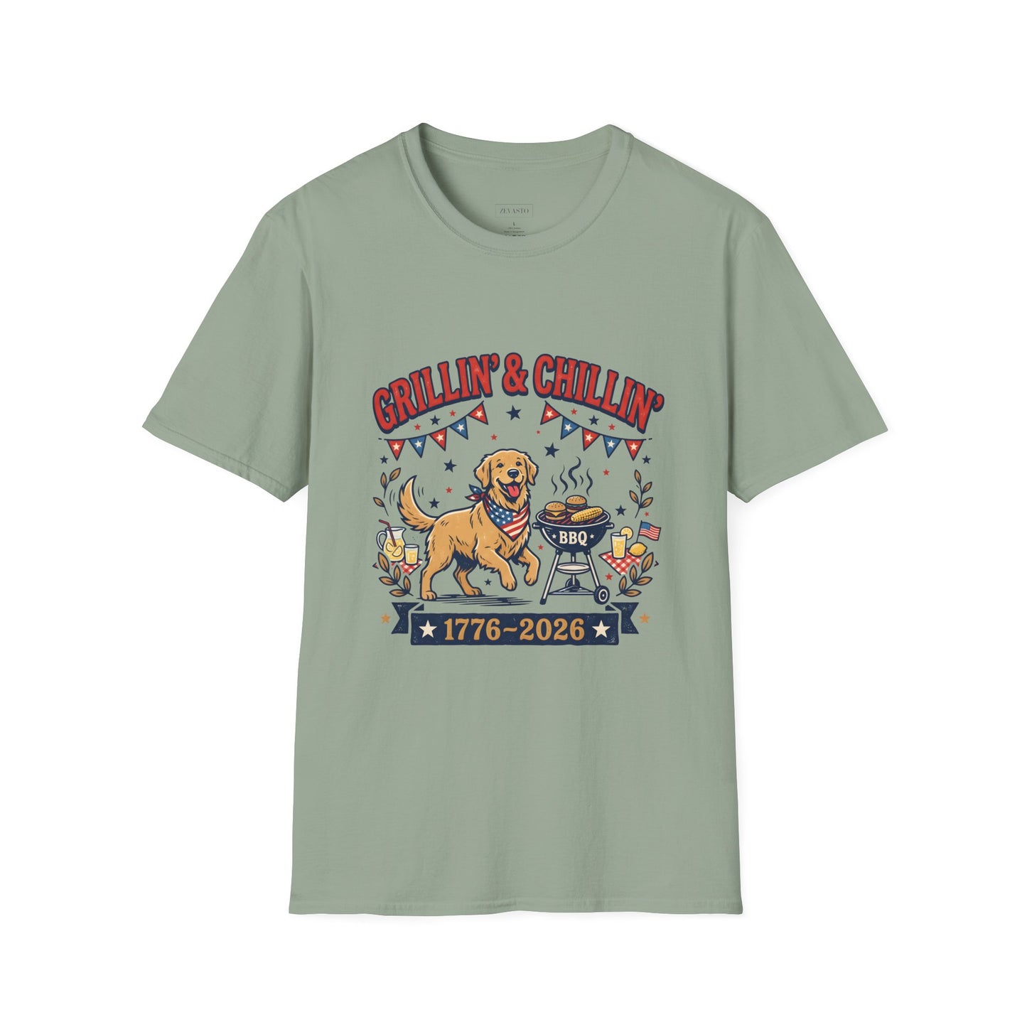 Grillin' & Chillin' BBQ Dog T-Shirt — 1776-2026 Patriotic Summer Tee, 4th of July Shirt, Independence Day Tee