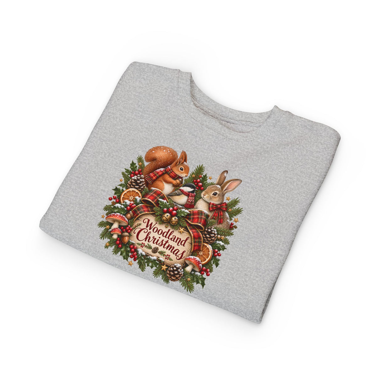 Woodland Christmas Toddler Sweatshirt — Cute Squirrel & Bunny Holiday Pullover