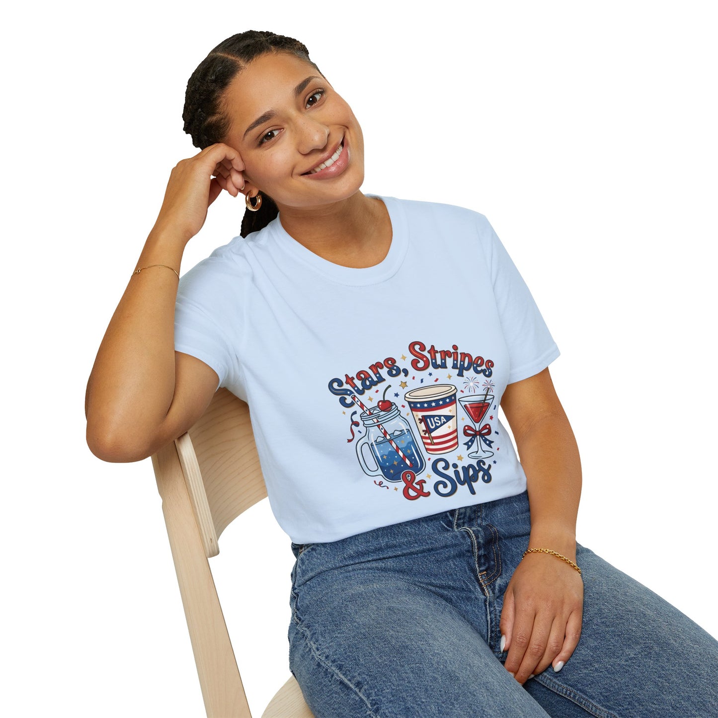 Patriotic "Stars, Stripes & Sips" T-Shirt