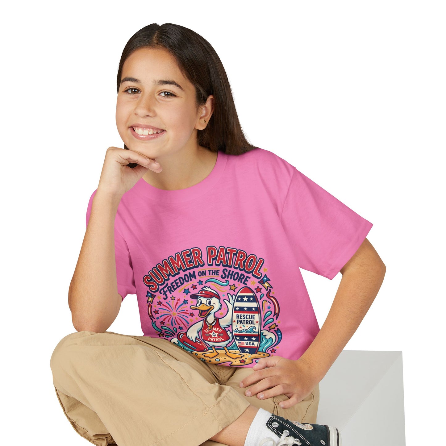 Summer Patrol Kids T‑Shirt — Lifeguard Duck Beach Graphic, 4th of July Tee
