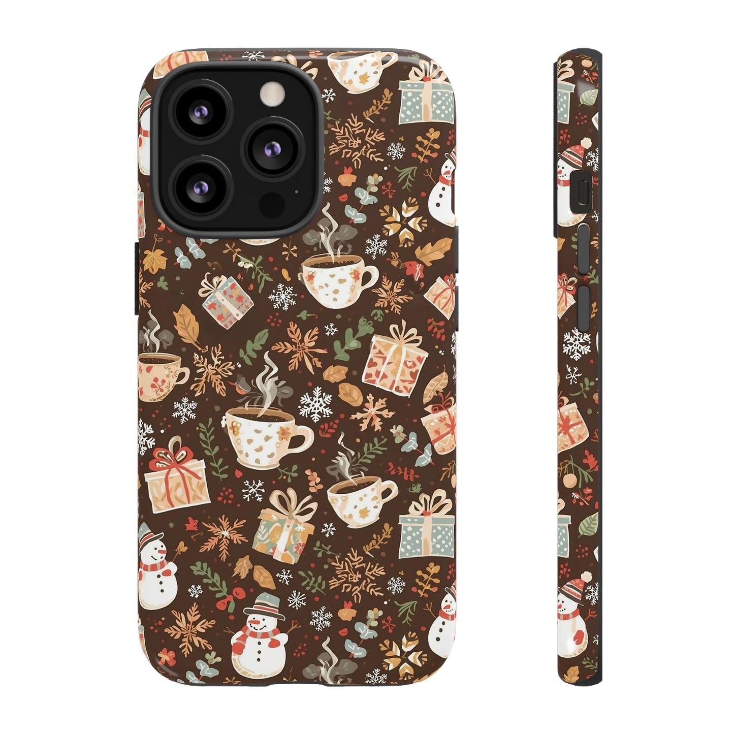 Christmas Phone Case, Winter Holiday Phone Case with Snowmen and Gifts Design for Iphone 17, 16, 15, 14, 13, 12, 11 & Samsung