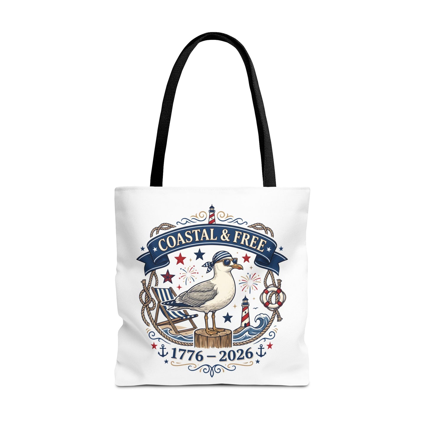 Coastal & Free Seagull Tote Bag — Patriotic 4th of July Beach Tote