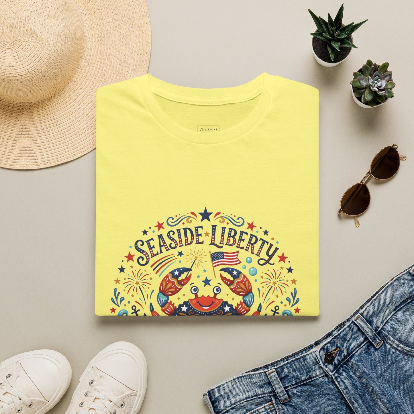 Seaside Liberty Crab T-Shirt — 4th of July Patriotic Summer Beach Tee