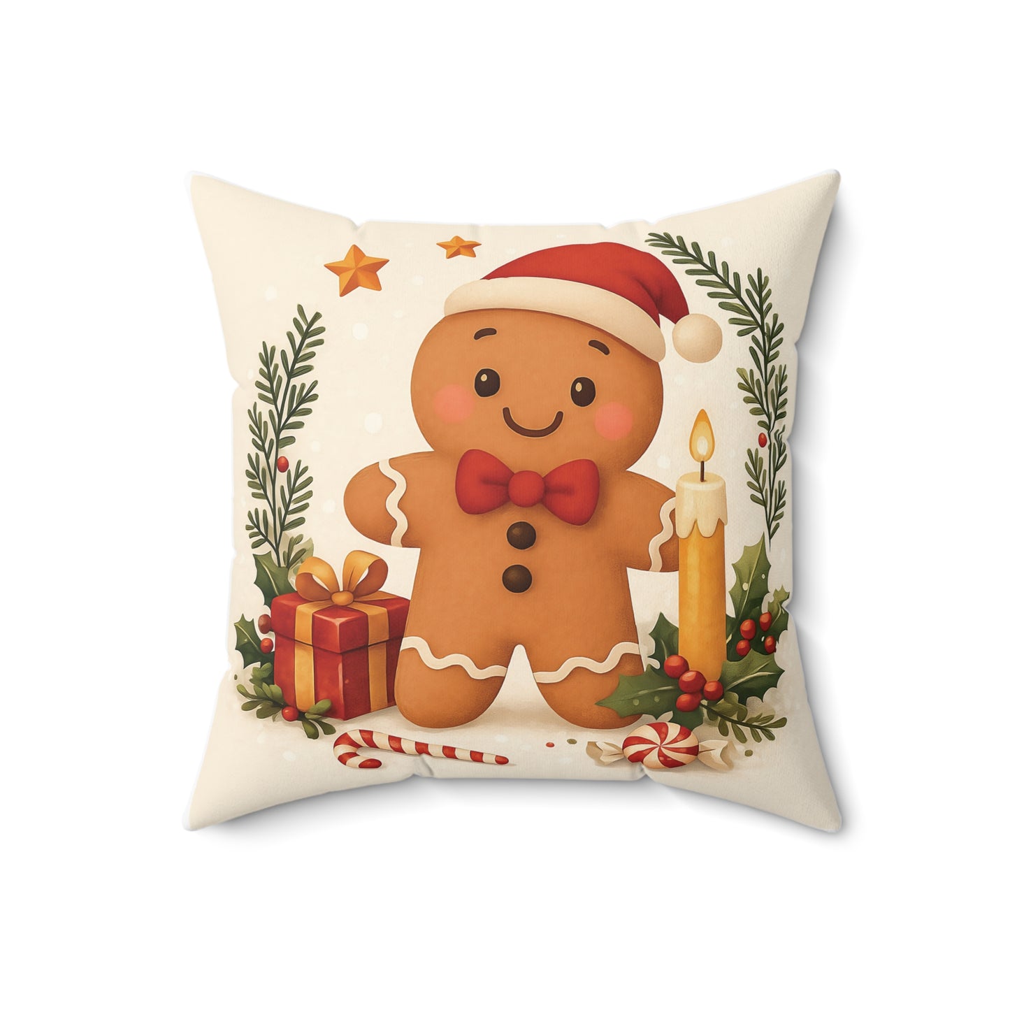 Cute Gingerbread Man Christmas Pillow — Holiday Decorative Throw Cushion