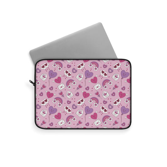 Pink Valentine Laptop Sleeve — Cute Hearts, Rainbows & Love Letter Pattern