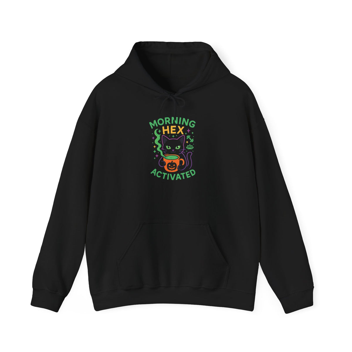 Morning Hex Activated Hoodie, Cozy Black Sweatshirt for Halloween
