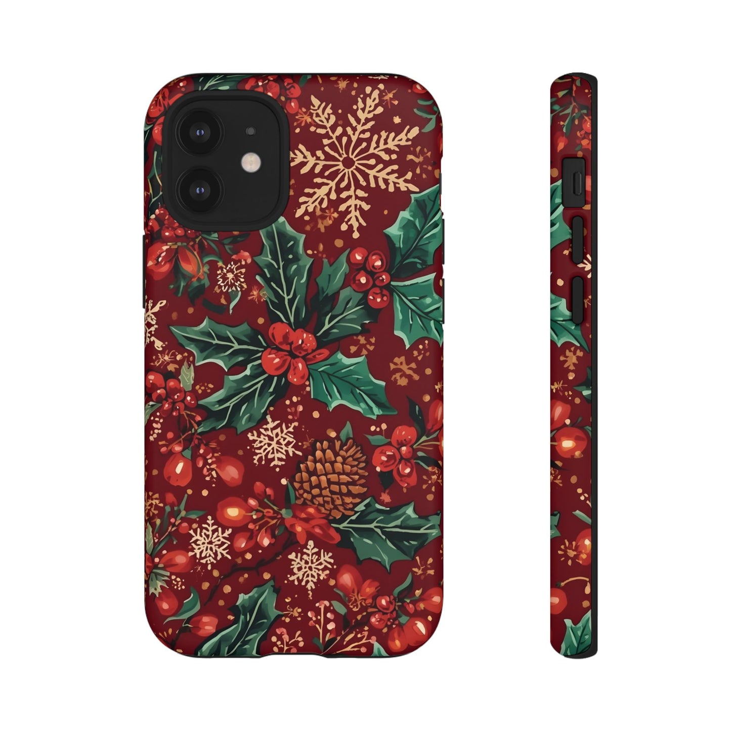 Christmas Floral Phone Case, Dual Layer Case for Iphone 17, 16, 15, 14, 13, 12, 11 & Samsung