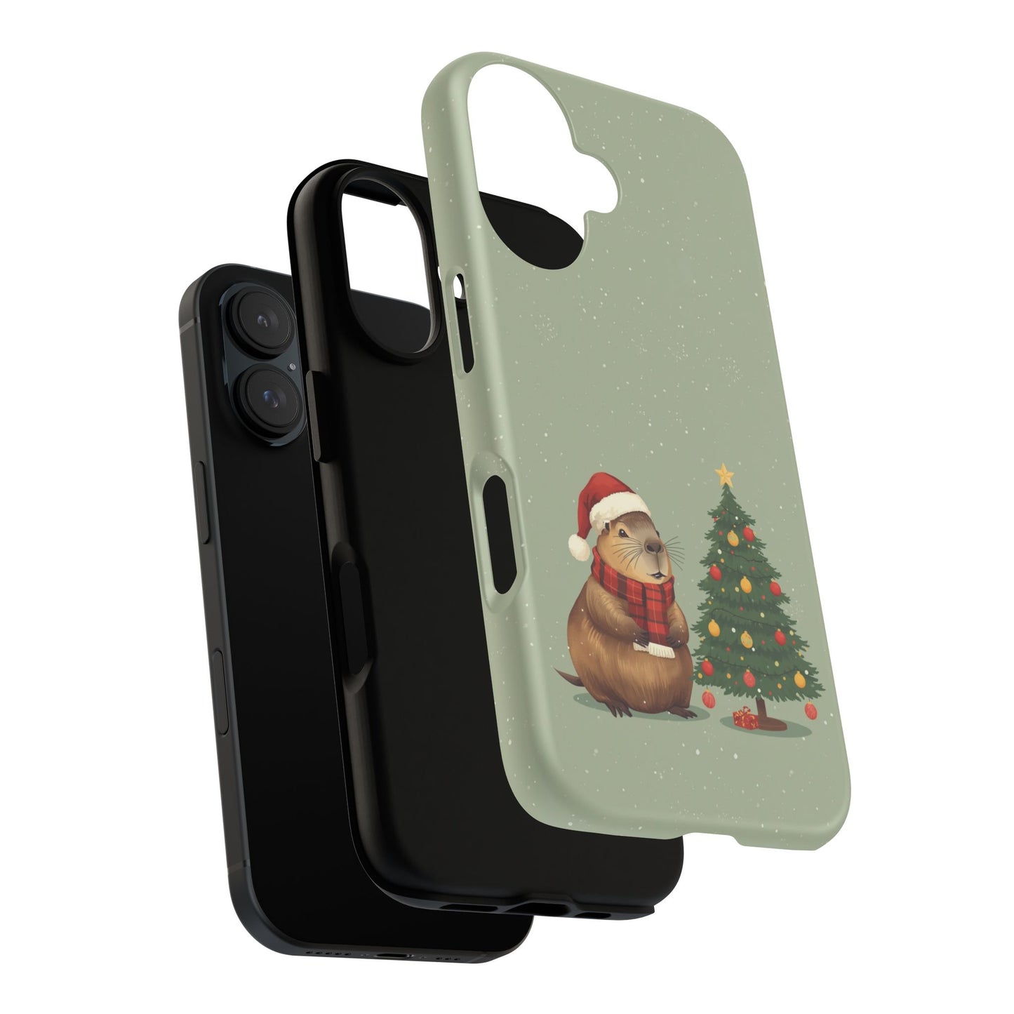 Christmas Phone Case with Capybara Design, Dual Layer Protective Case for Iphone 17, 16, 15, 14, 13 & Samsung
