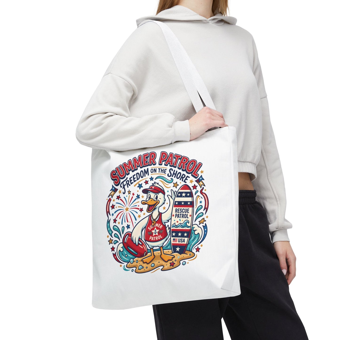 Summer Patrol Beach Tote Bag – 'Freedom on the Shore' Patriotic Design, 4th of July Gift