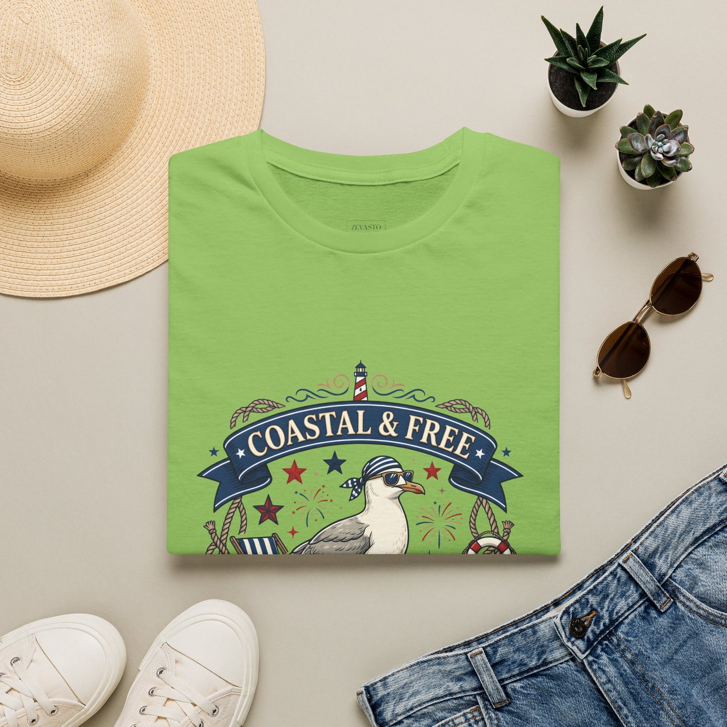 Coastal & Free Seagull T-Shirt — Patriotic 4th of July Tee