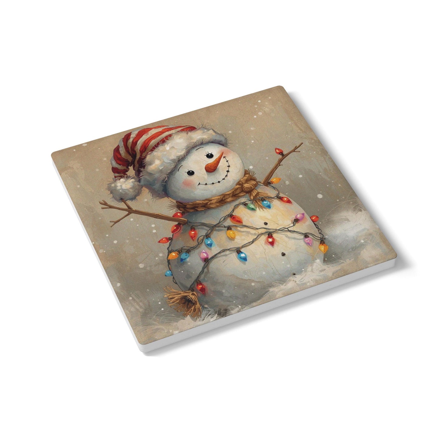 Vintage Christmas Coaster, Snowman Holiday Ceramic Coaster