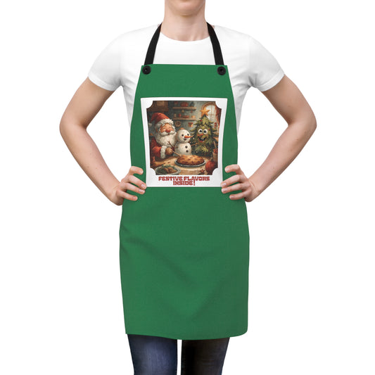 Vintage Christmas Baking Apron — Festive Flavors Inside! Holiday Santa & Snowman Kitchen Apron