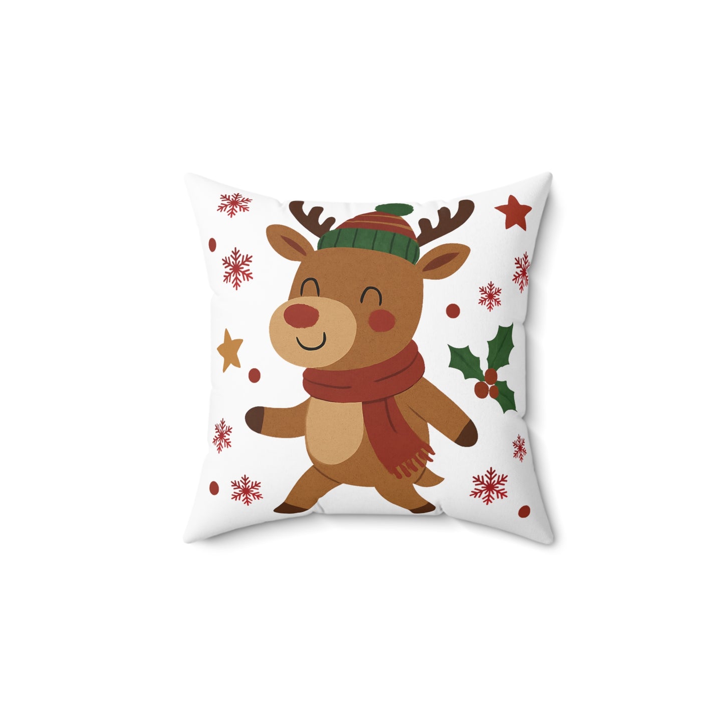 Cute Christmas Reindeer Throw Pillow — Festive Holiday Decorative Cushion