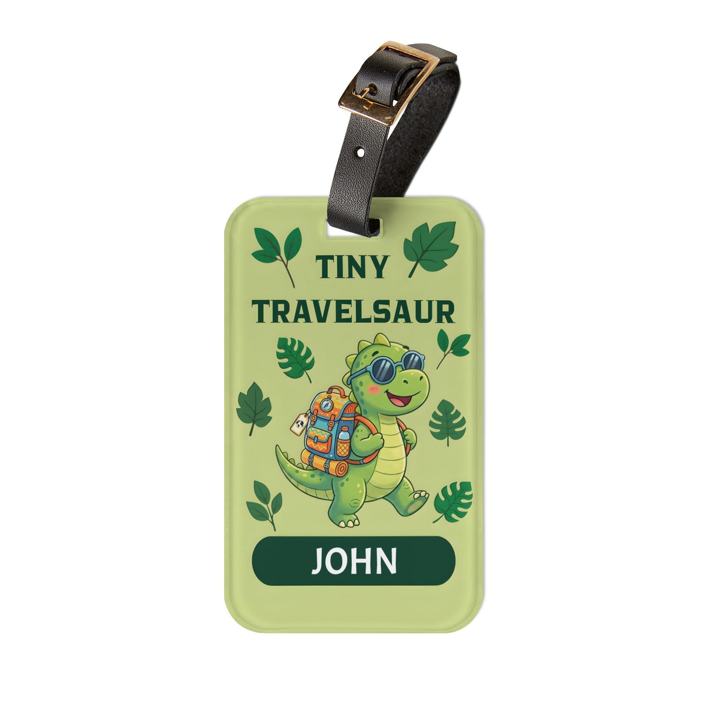 Tiny Travelsaur Luggage Tag — Personalized Kids Travel ID, Custom Travel Tag