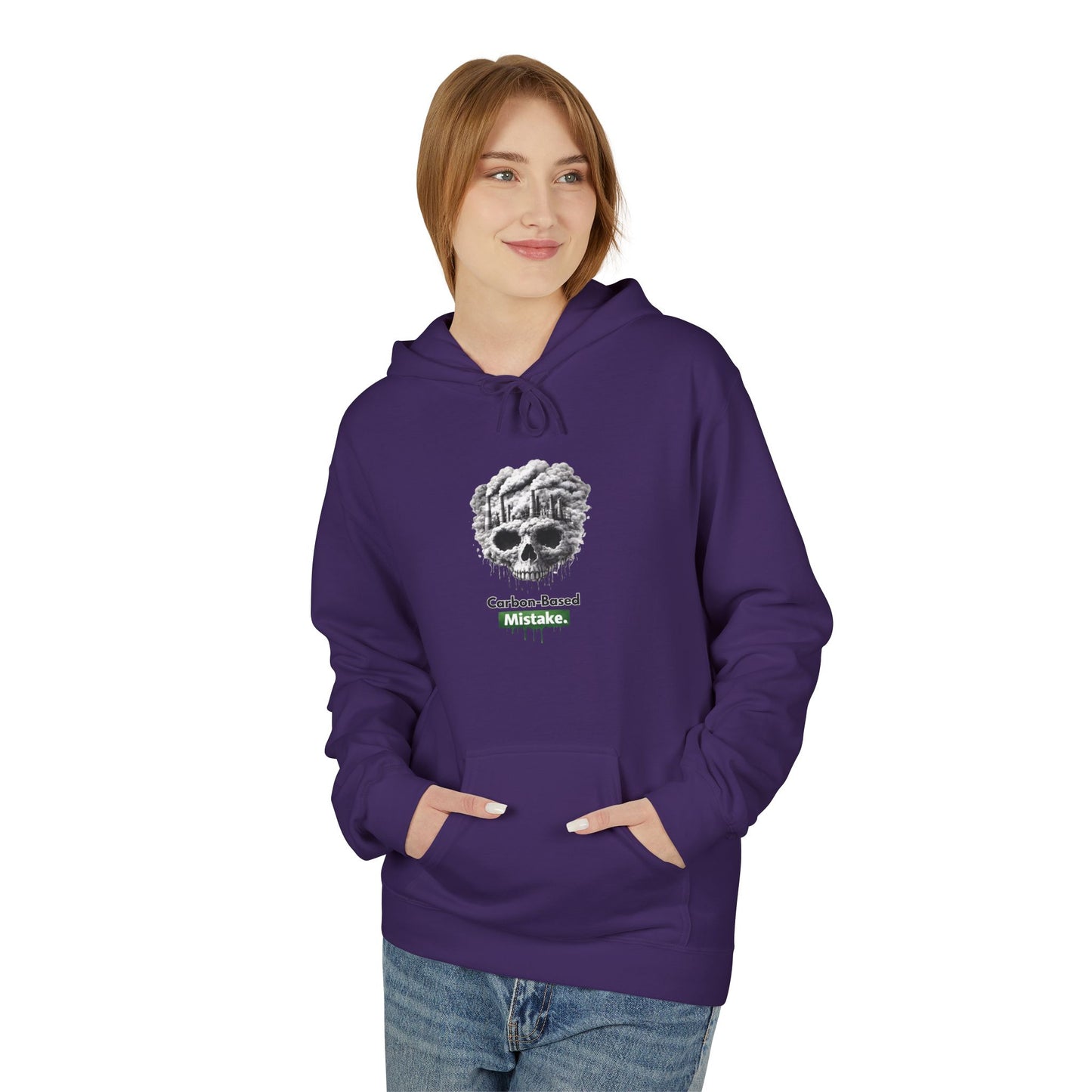 Unisex Hoodie — “Carbon-Based Mistake” Graphic Pullover, Gift for Earth Day, Sarcastic Hoodie
