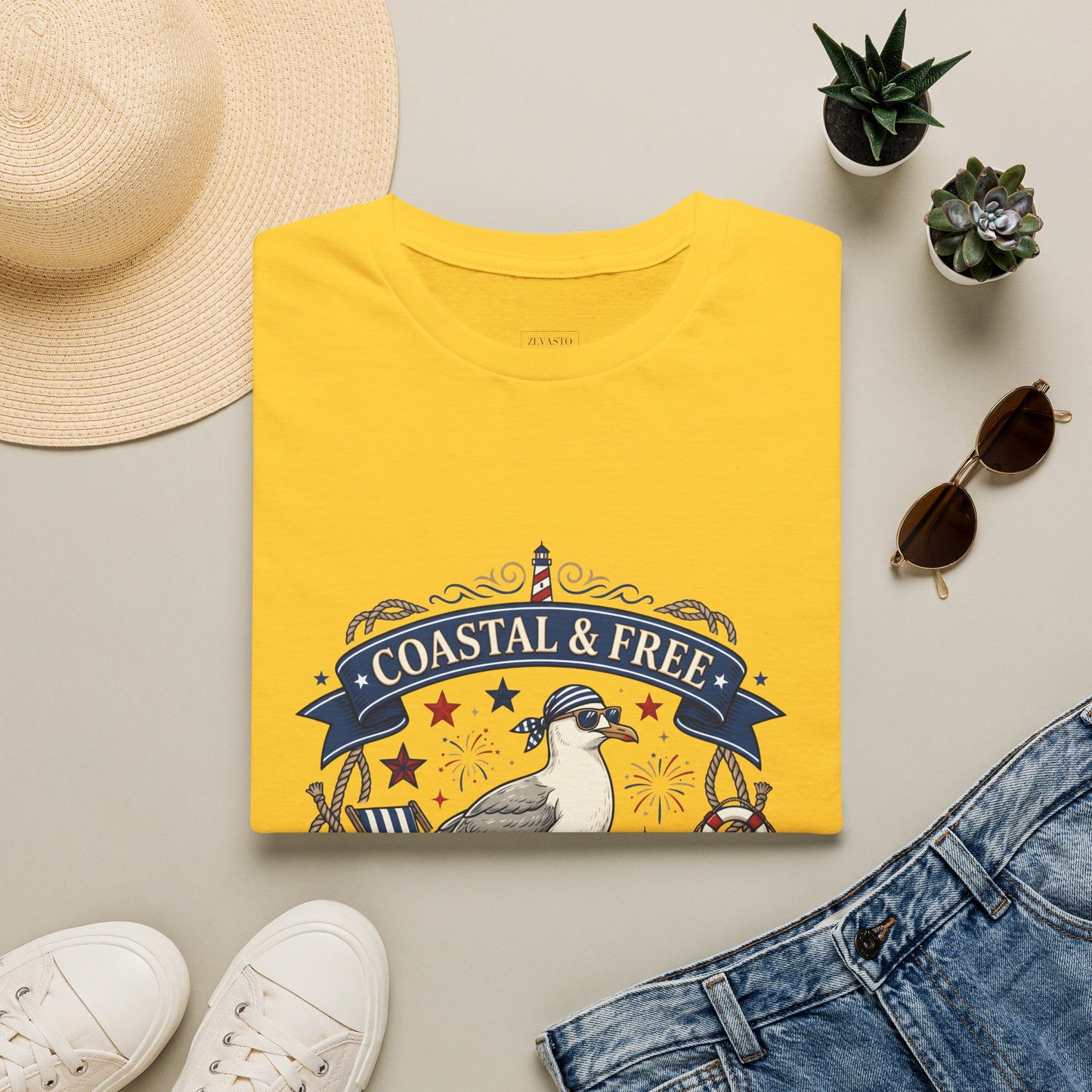 Coastal & Free Seagull T-Shirt — Patriotic 4th of July Tee