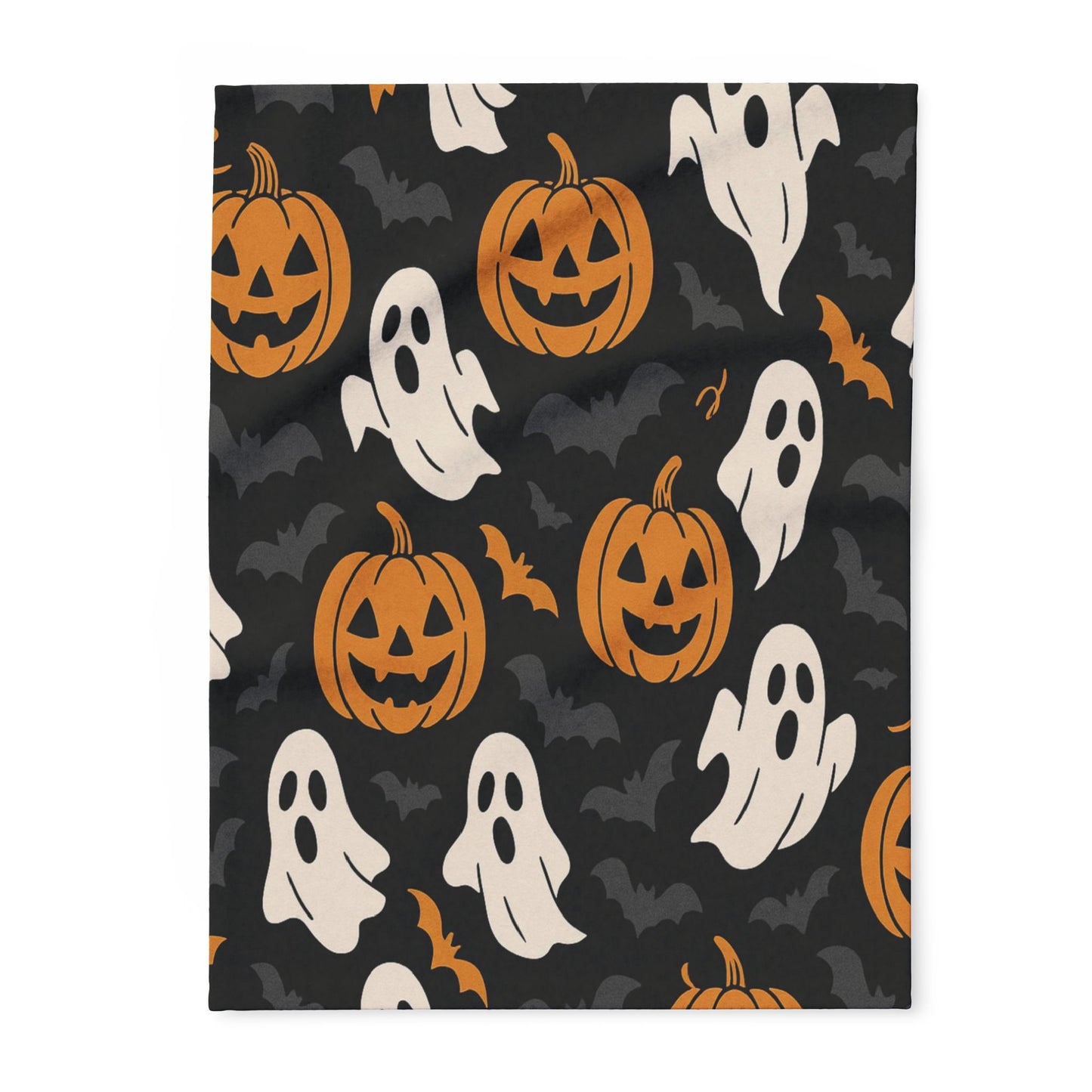 Halloween Fleece Blanket with Ghosts and Pumpkins, Cozy Throw for Fall Decor