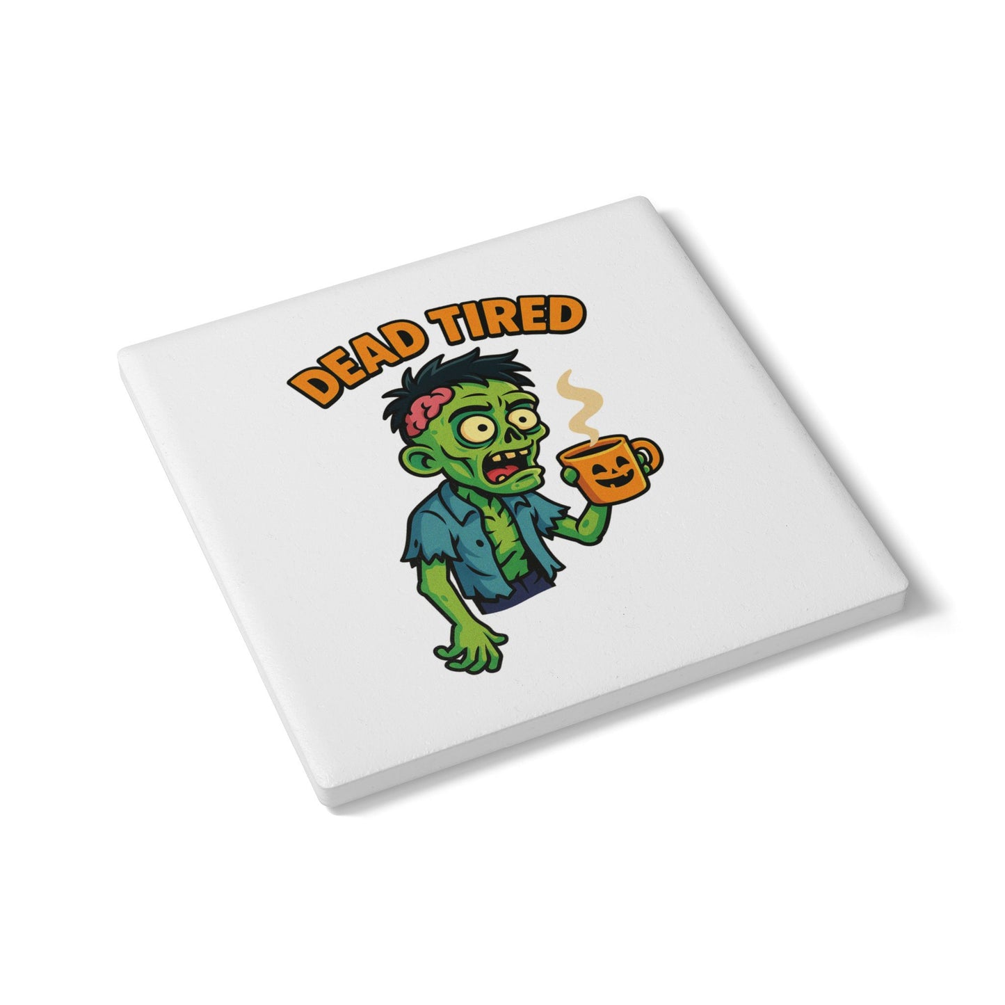 Funny Zombie Ceramic Coaster - Dead Tired Halloween Decor