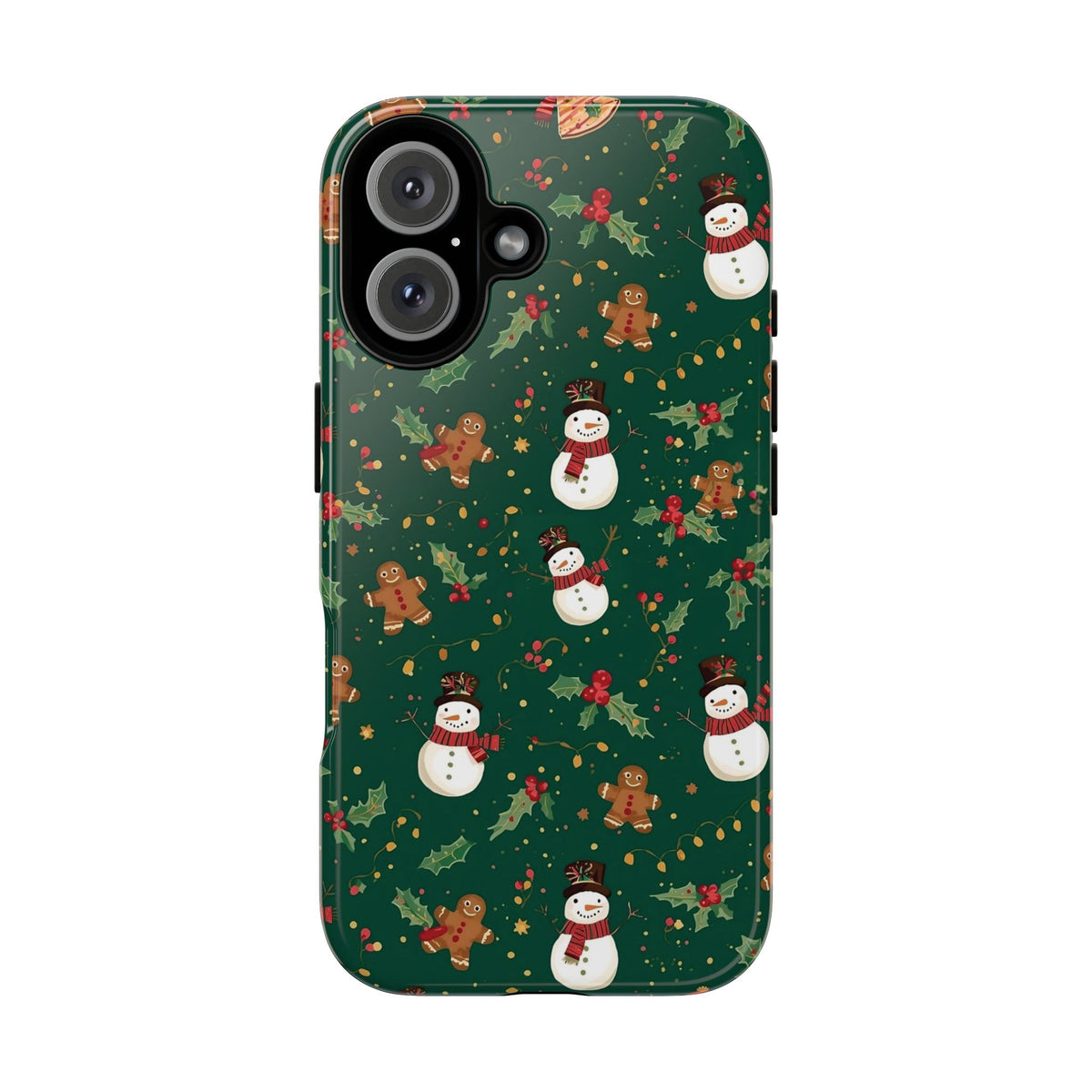 Christmas Phone Case with Snowmen and Gingerbread Design, Dual Layer Phone Case for Iphone & Samsung