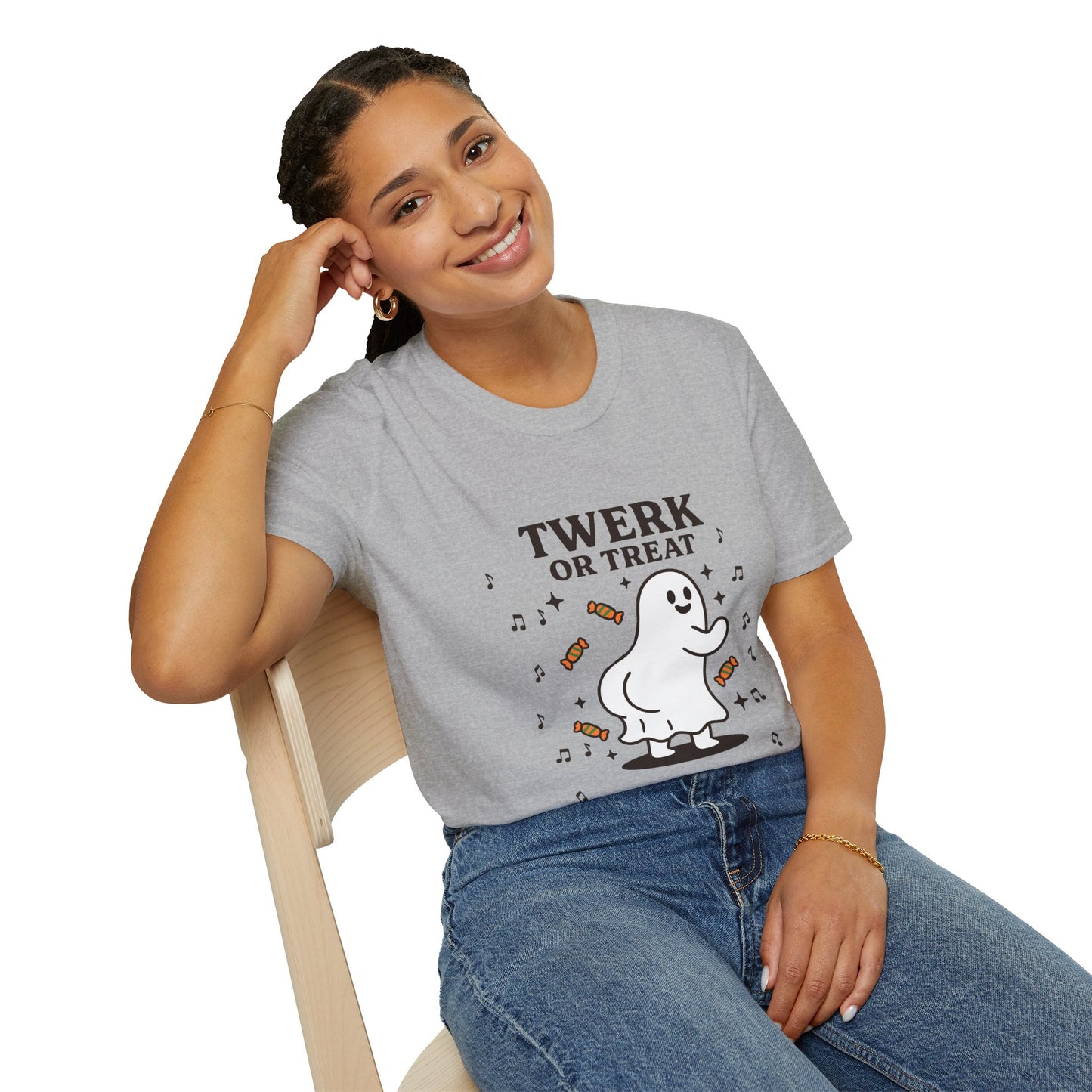 Whimsical Halloween T-Shirt for Adults, Fun Ghost Tee, Twerk or Treat Shirt, Unisex Costume Top, Spooky Celebration Apparel