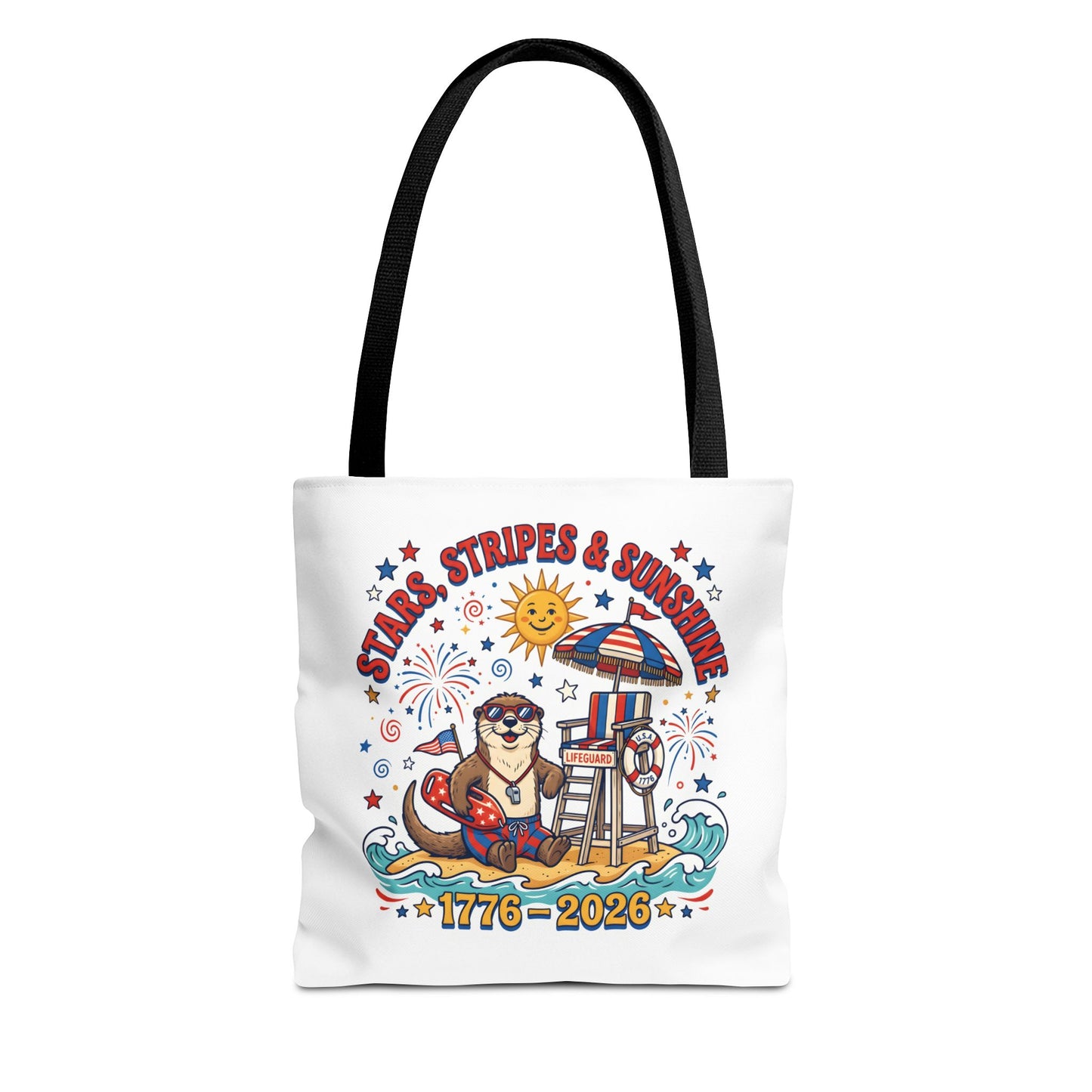 Stars, Stripes & Sunshine Tote Bag — 1776–2026 Patriotic Summer Beach Tote, 4th of July Tote