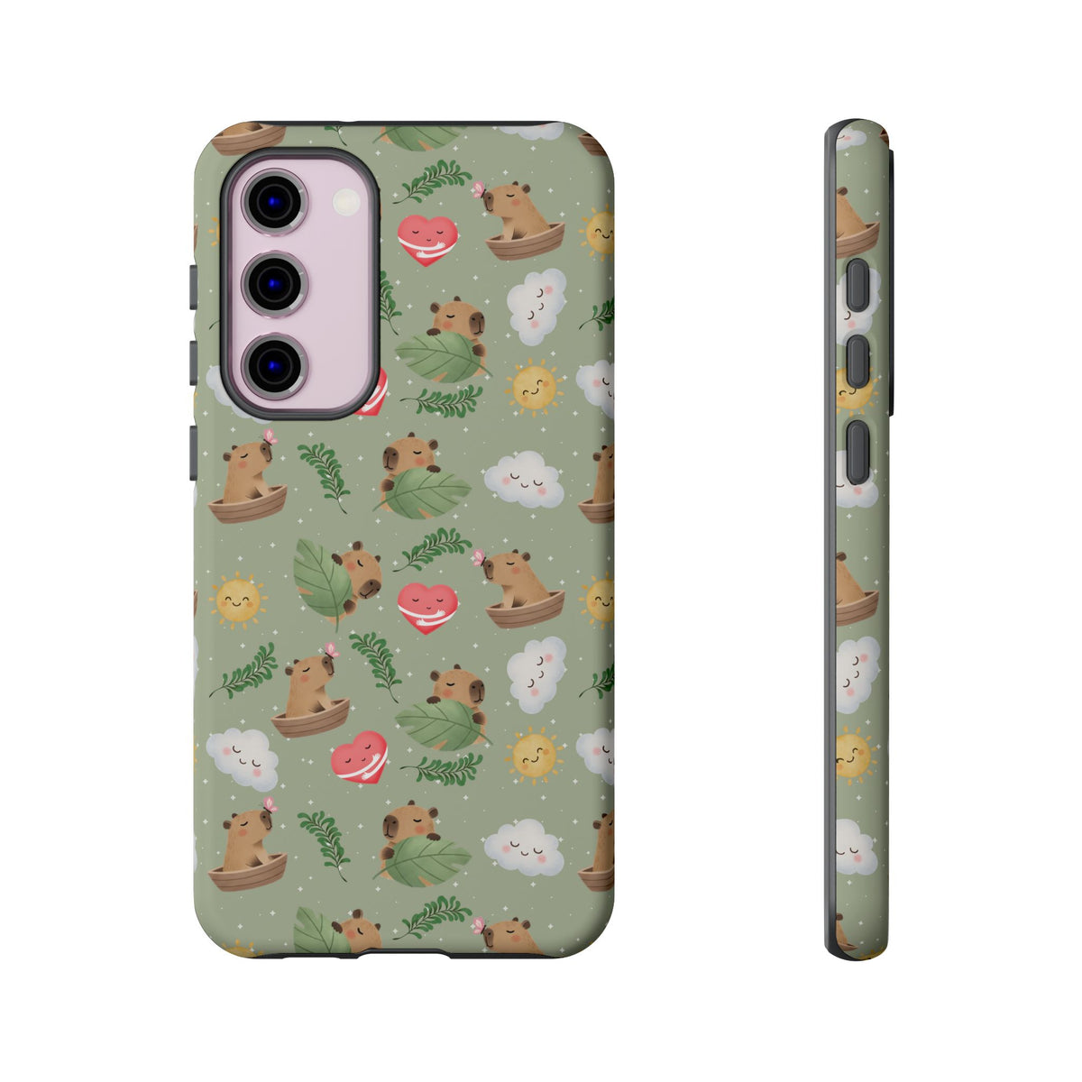 Cute Capybara Pattern Phone Case — Green Botanical Tough Case