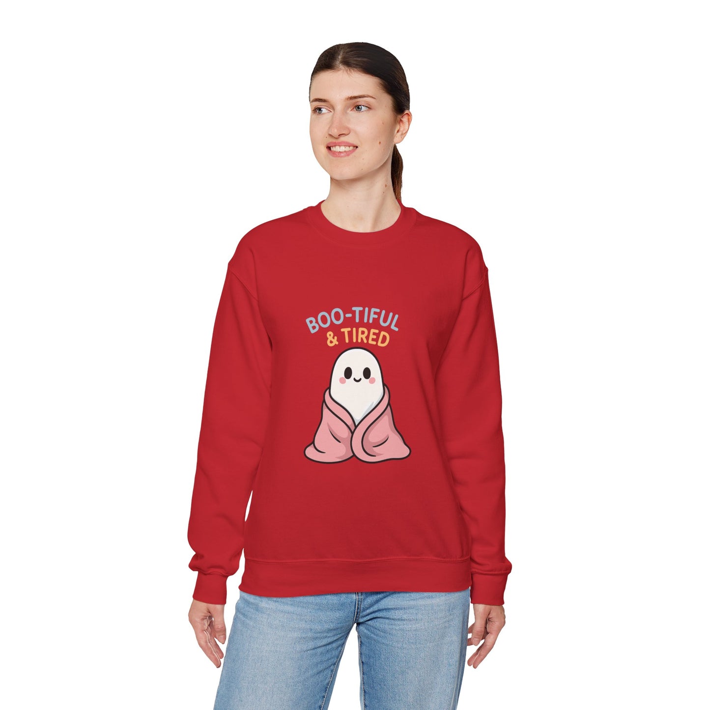 Boo-tiful & Tired Sweatshirt, Halloween-Themed Design