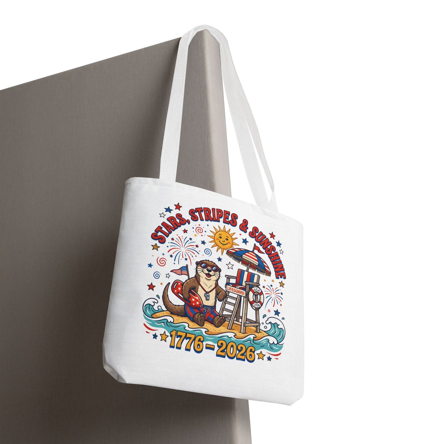 Stars, Stripes & Sunshine Tote Bag — 1776–2026 Patriotic Summer Beach Tote, 4th of July Tote