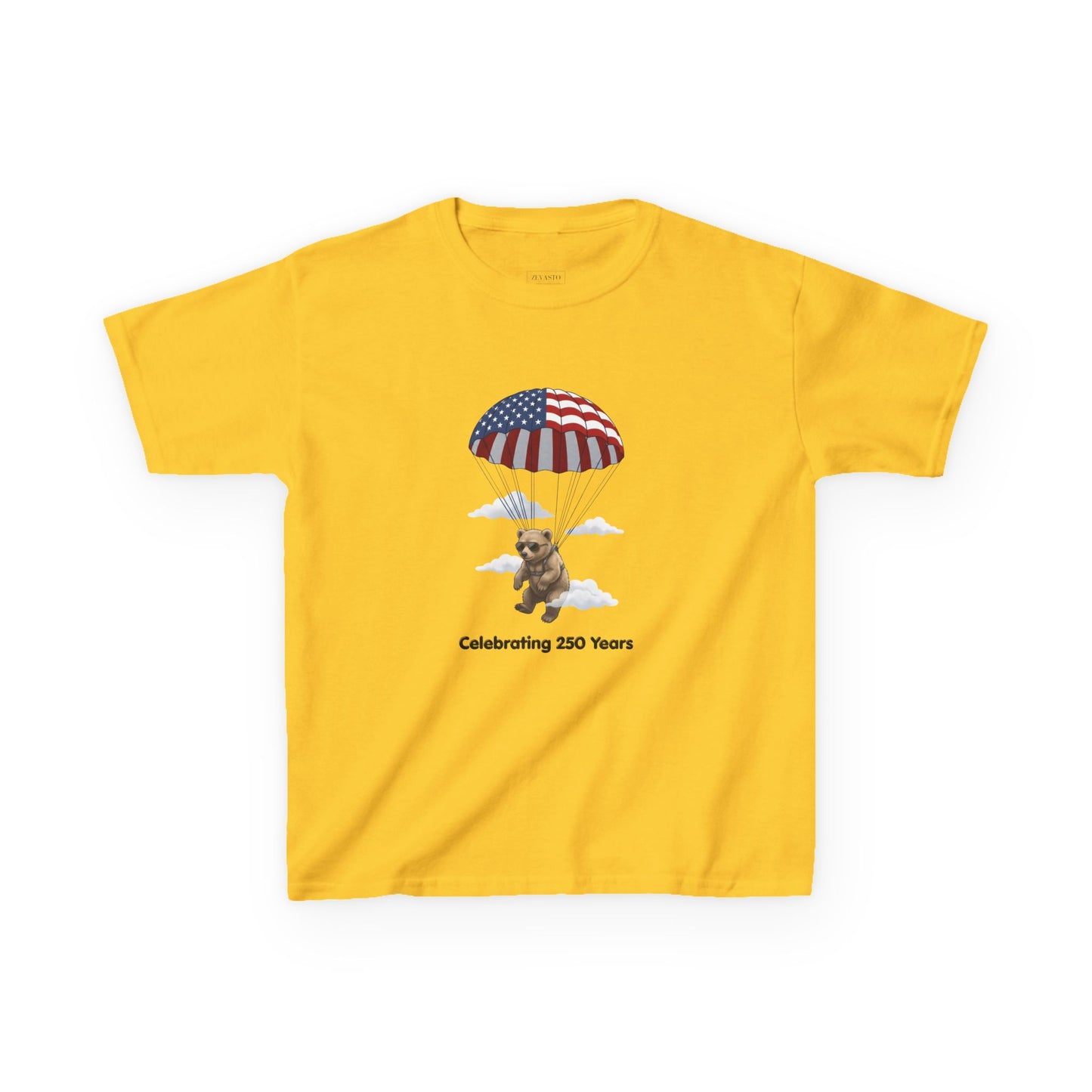 Kids Tee — Patriotic Parachute Bear "Celebrating 250 Years"