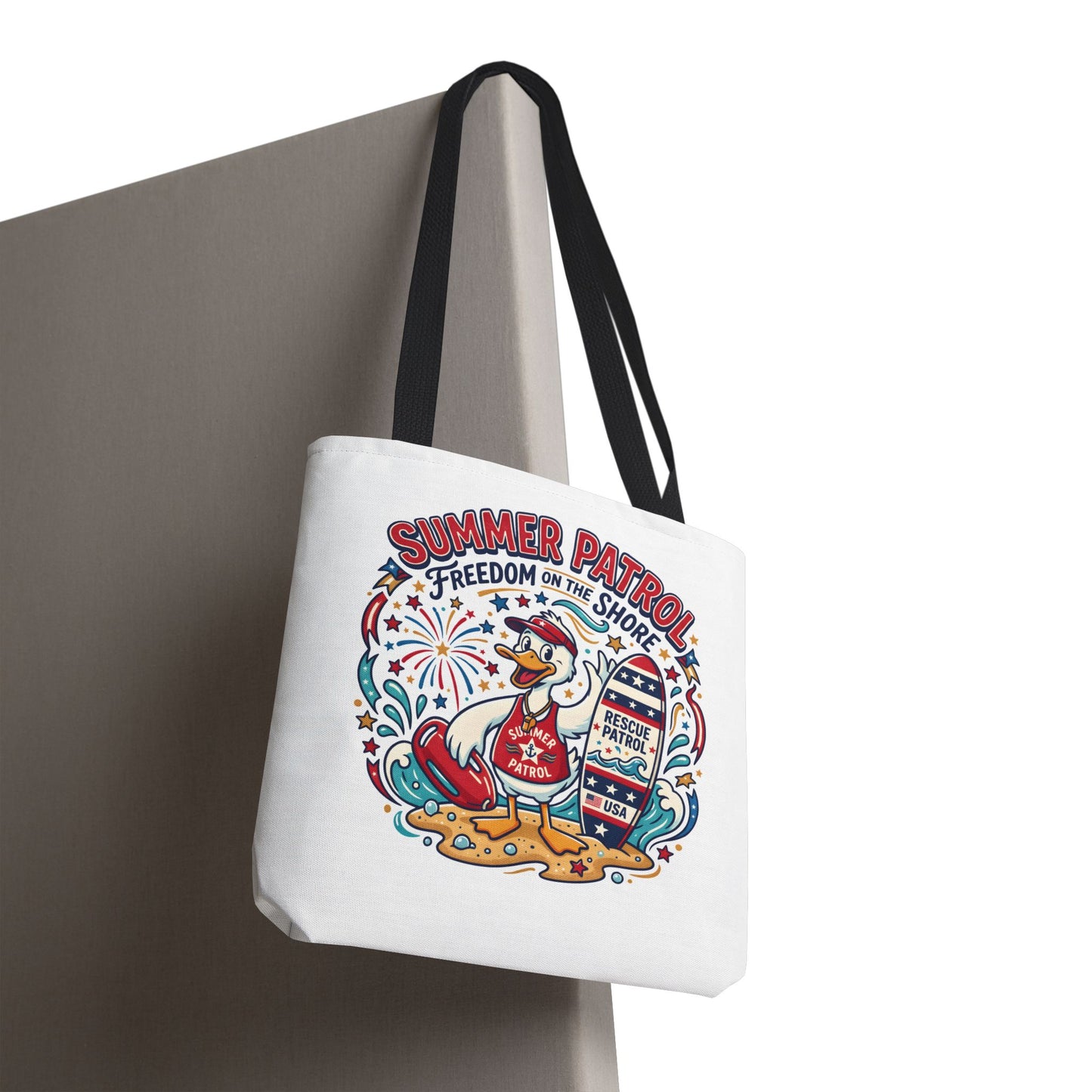 Summer Patrol Beach Tote Bag – 'Freedom on the Shore' Patriotic Design, 4th of July Gift