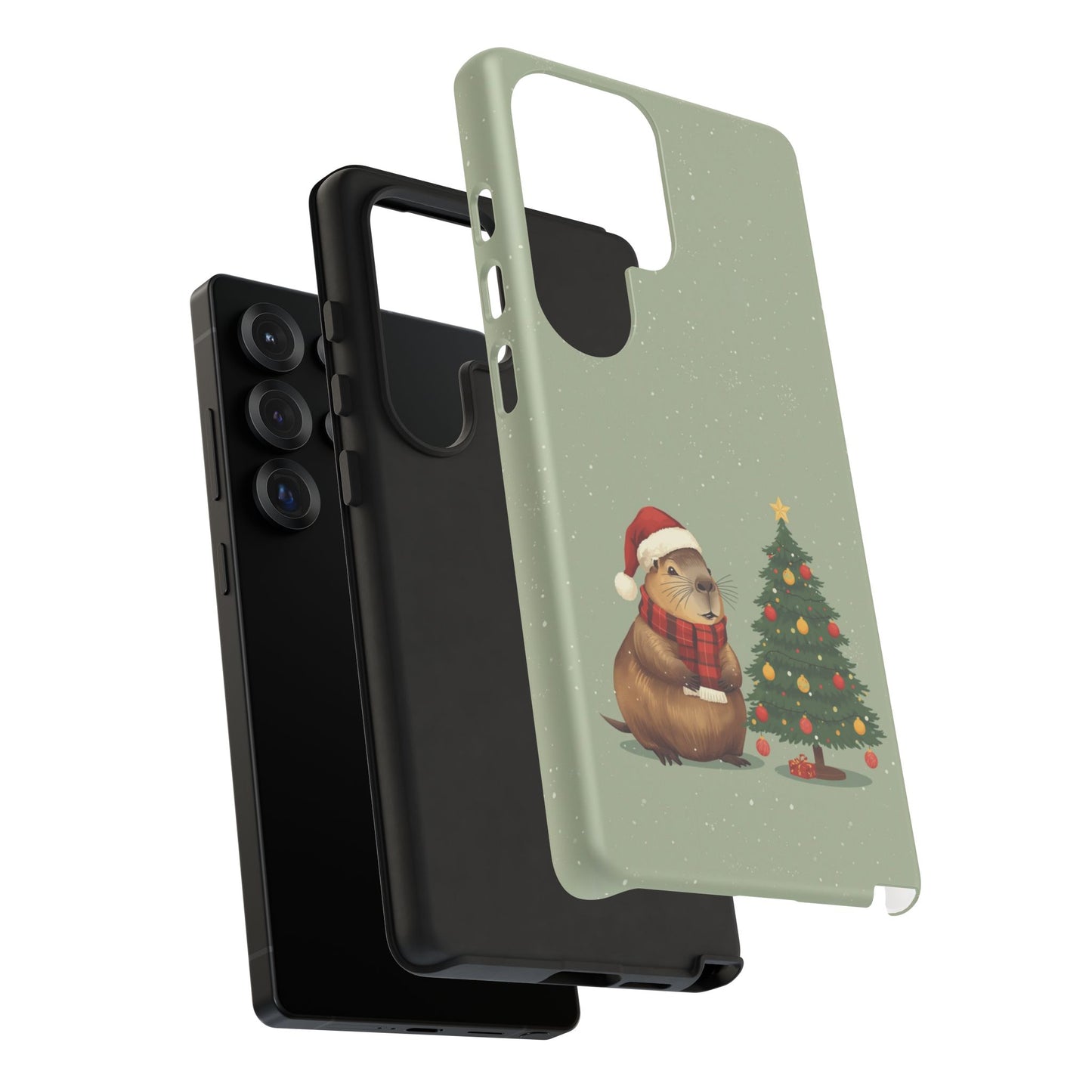 Christmas Phone Case with Capybara Design, Dual Layer Protective Case for Iphone 17, 16, 15, 14, 13 & Samsung