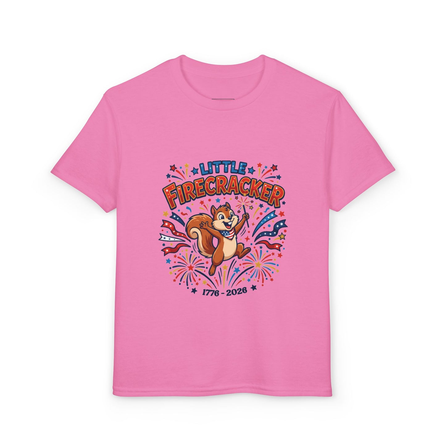 Kids "Little Firecracker" T-Shirt — Patriotic Fireworks Squirrel Tee, 4th of July Gift