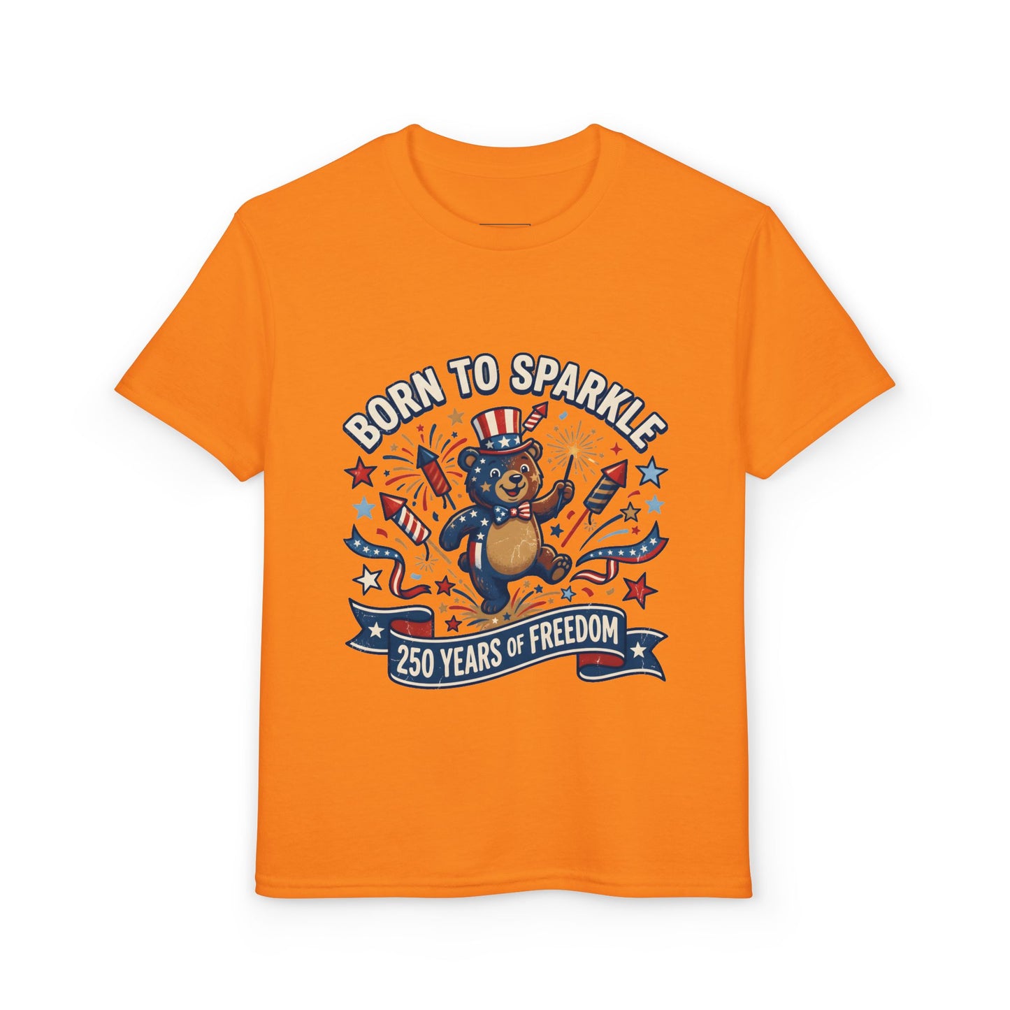 Patriotic Youth T-Shirt — "Born to Sparkle: 250 Years of Freedom" Patriotic Bear Tee