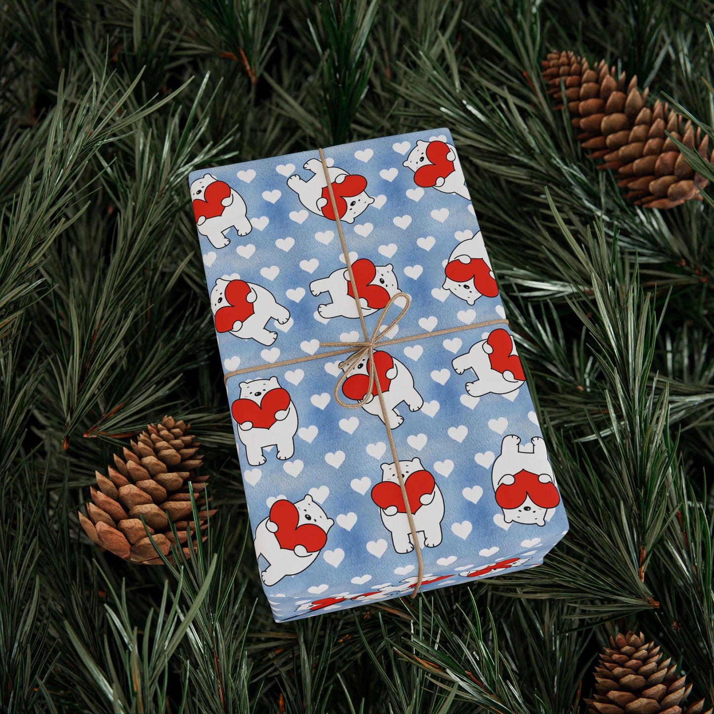 Valentine's Day Wrapping Paper — Cute Polar Bear Holding Heart Pattern (Valentine’s/Gift Wrap)