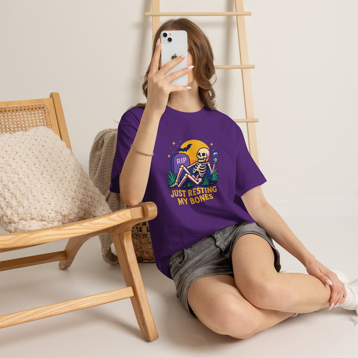 Skeleton Tee - Just Resting My Bones, Unisex Halloween Shirt