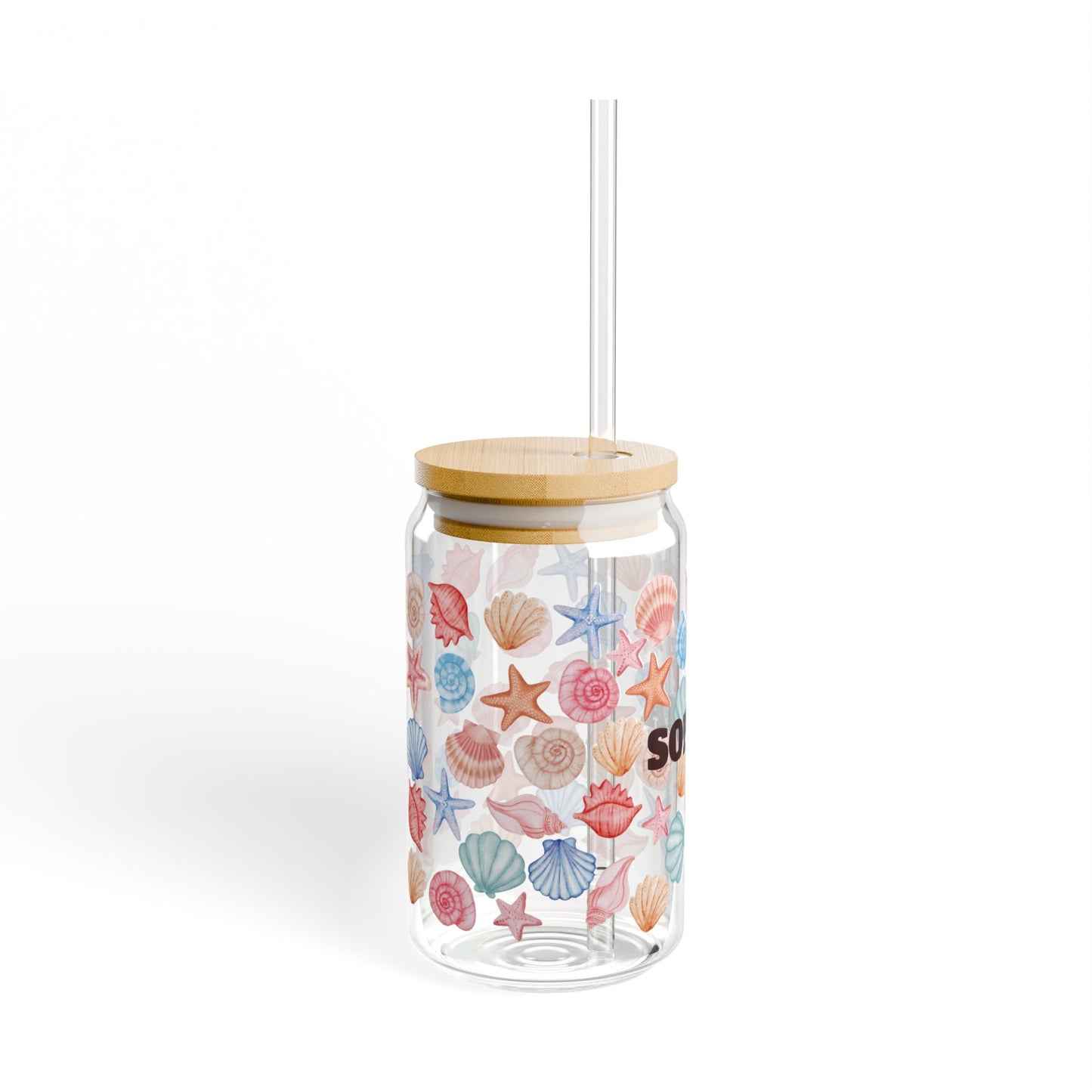 Personalized Seashell Sipper Glass - 16oz Beach Drink Tumbler with Straw (Custom Name)