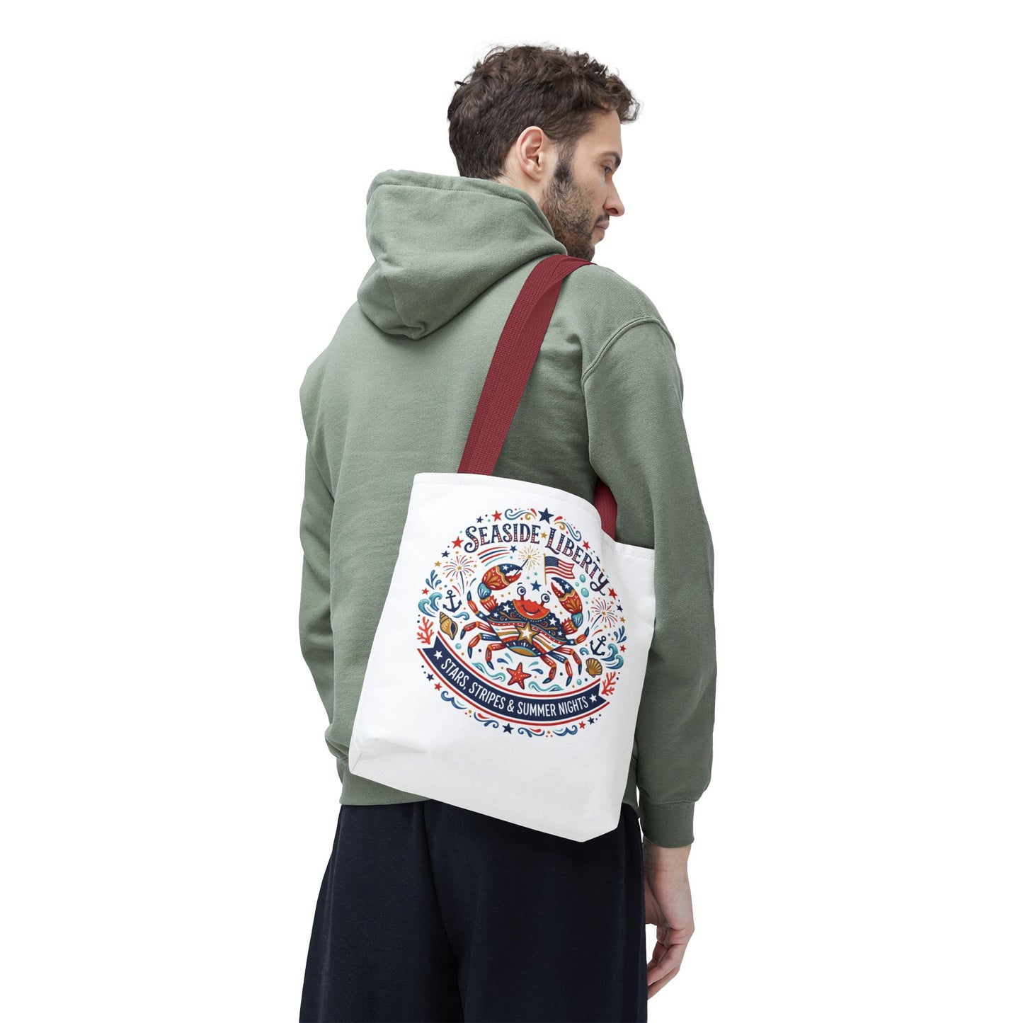 Seaside Liberty Tote Bag — 4th of July, Patriotic Bag "Stars, Stripes & Summer Nights"