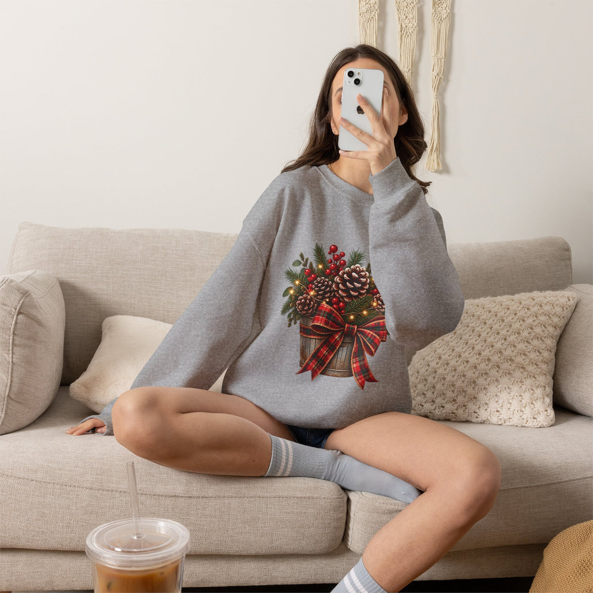 Christmas Pinecone Basket Crewneck Sweatshirt