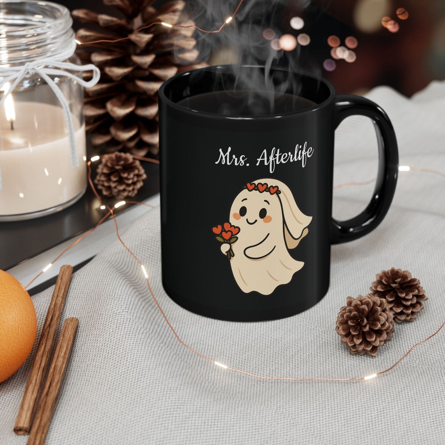 Ghostly Mrs. Afterlife Mug | Spooky Gift for Halloween, Cute Coffee Cup for Ghost Lovers, Bridal Shower, Unique Wedding Present