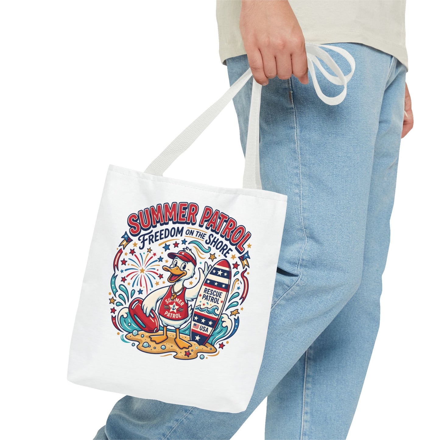 Summer Patrol Beach Tote Bag – 'Freedom on the Shore' Patriotic Design, 4th of July Gift