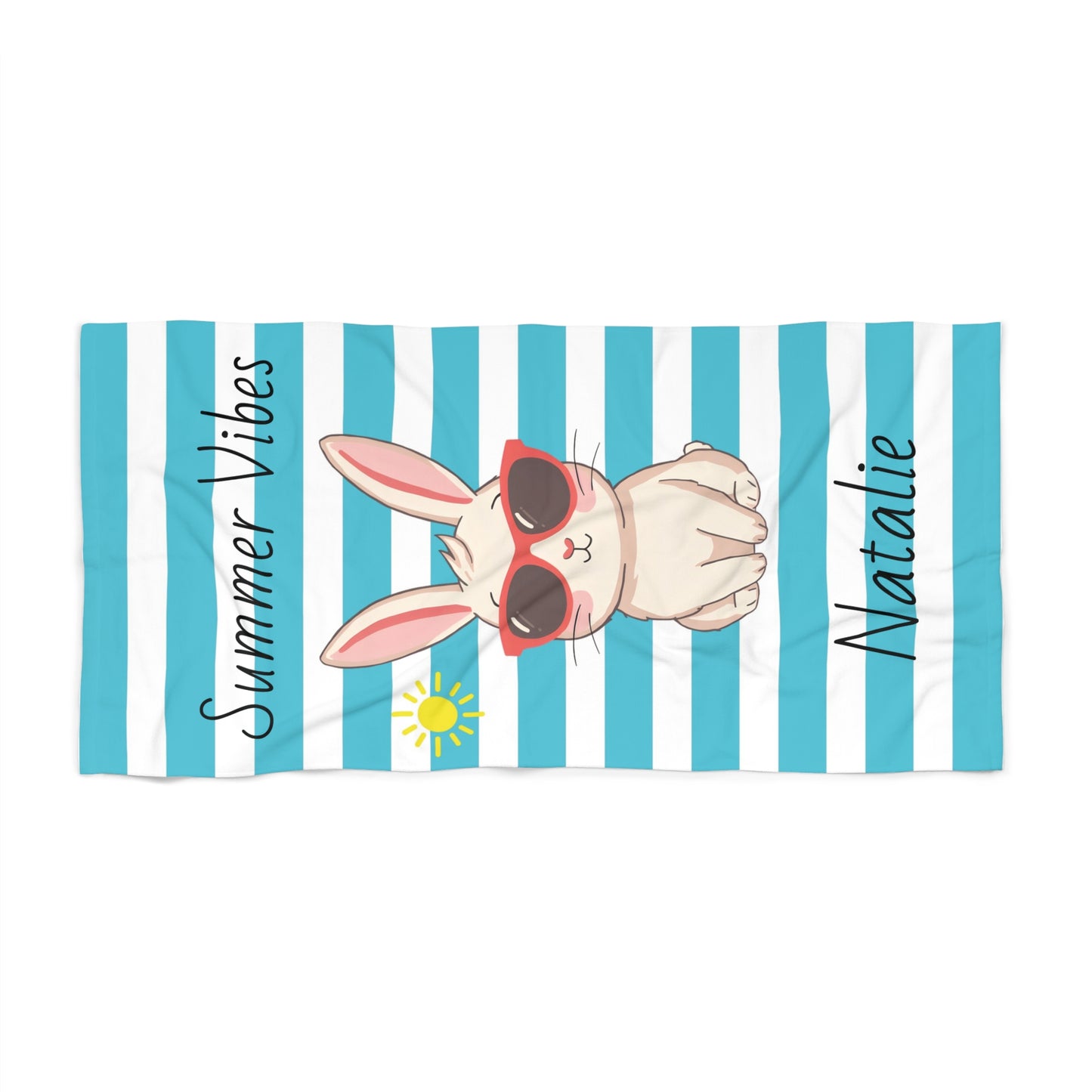 Personalized 'Summer Vibes' Bunny Beach Towel — Custom Name Towel