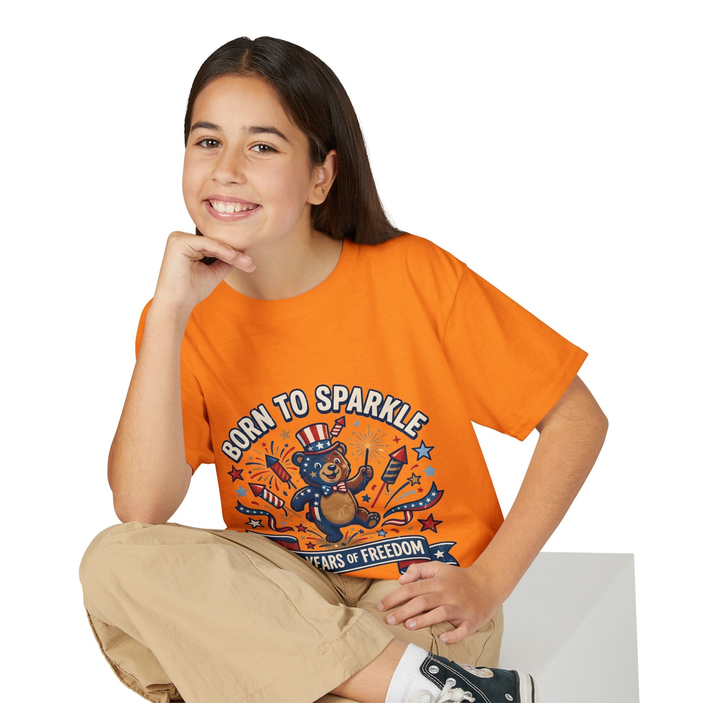 Patriotic Youth T-Shirt — "Born to Sparkle: 250 Years of Freedom" Patriotic Bear Tee
