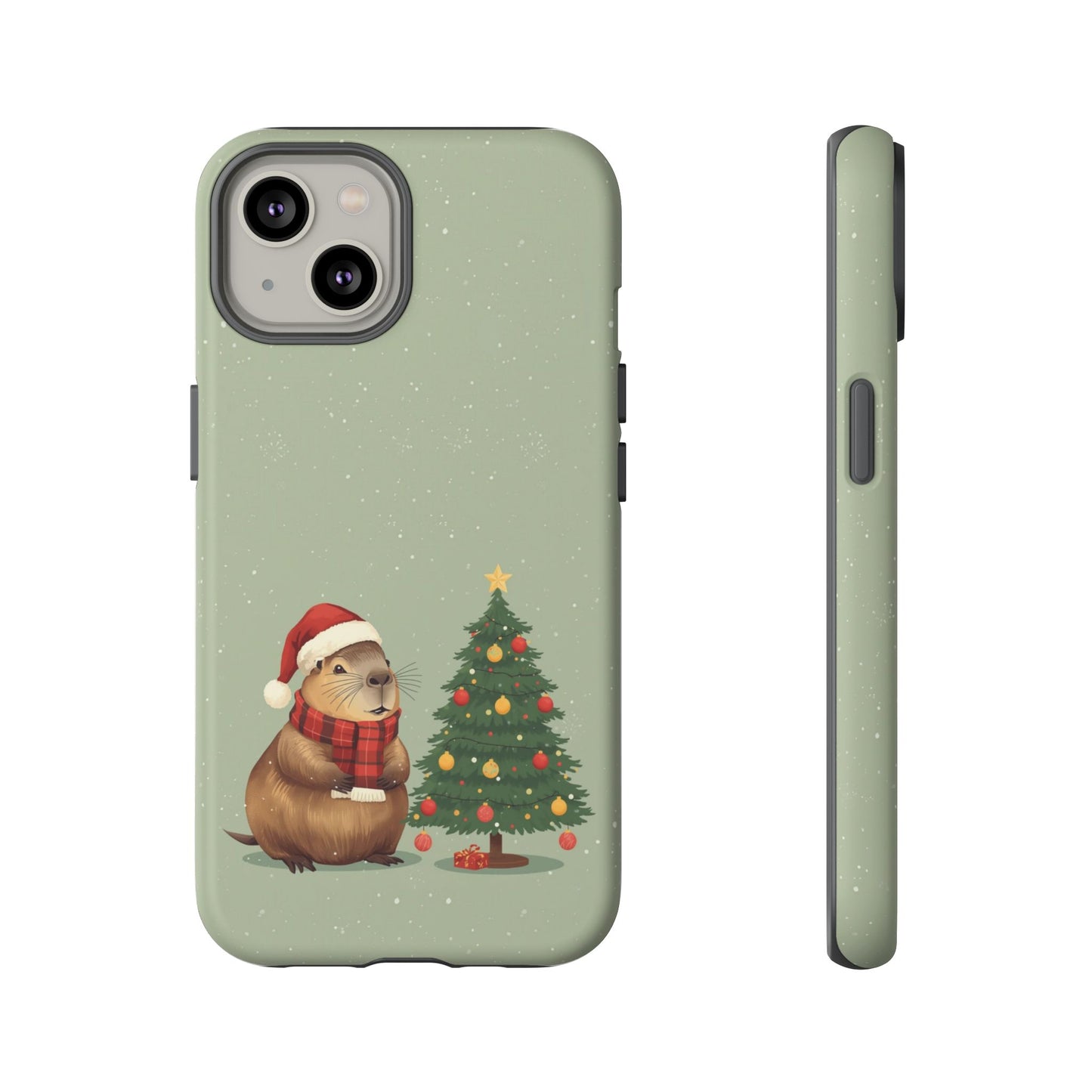 Christmas Phone Case with Capybara Design, Dual Layer Protective Case for Iphone 17, 16, 15, 14, 13 & Samsung