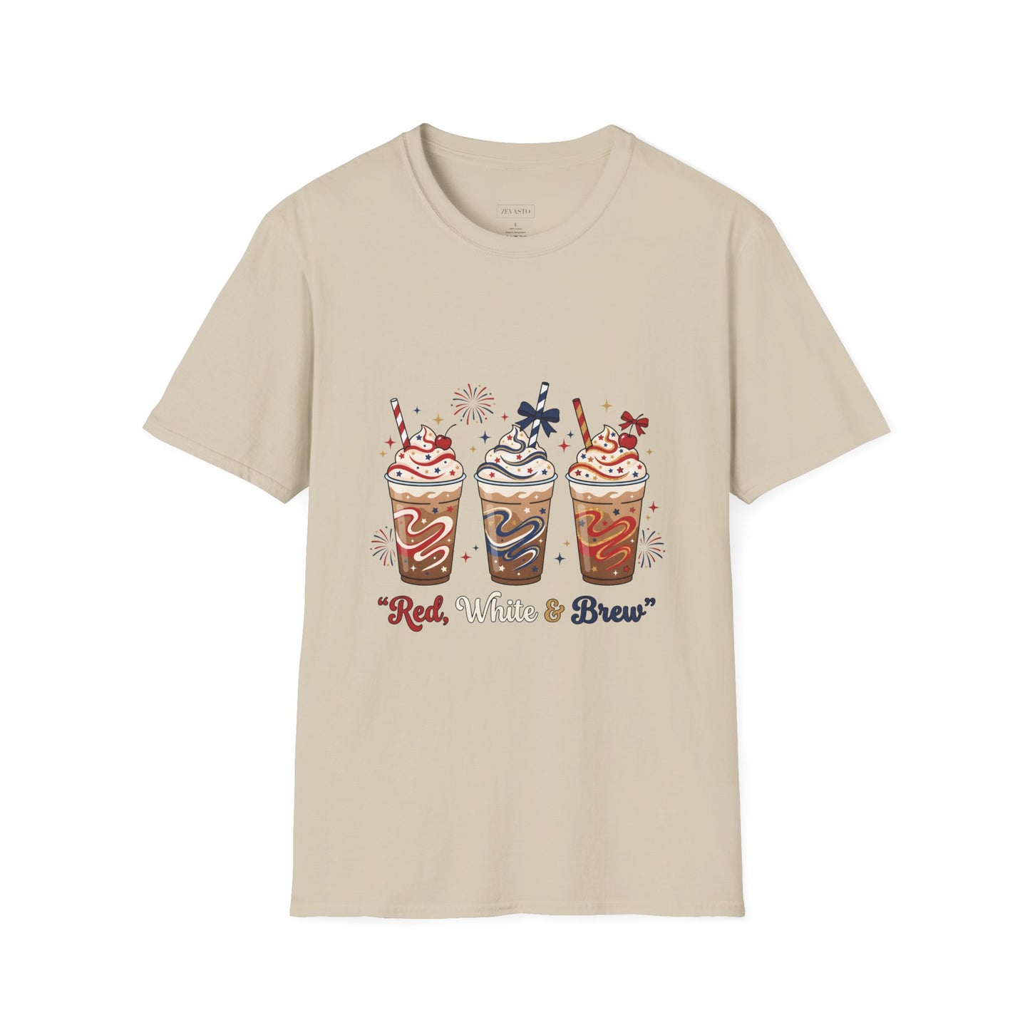 Patriotic Iced Coffee Tee — "Red, White & Brew" Graphic T‑Shirt