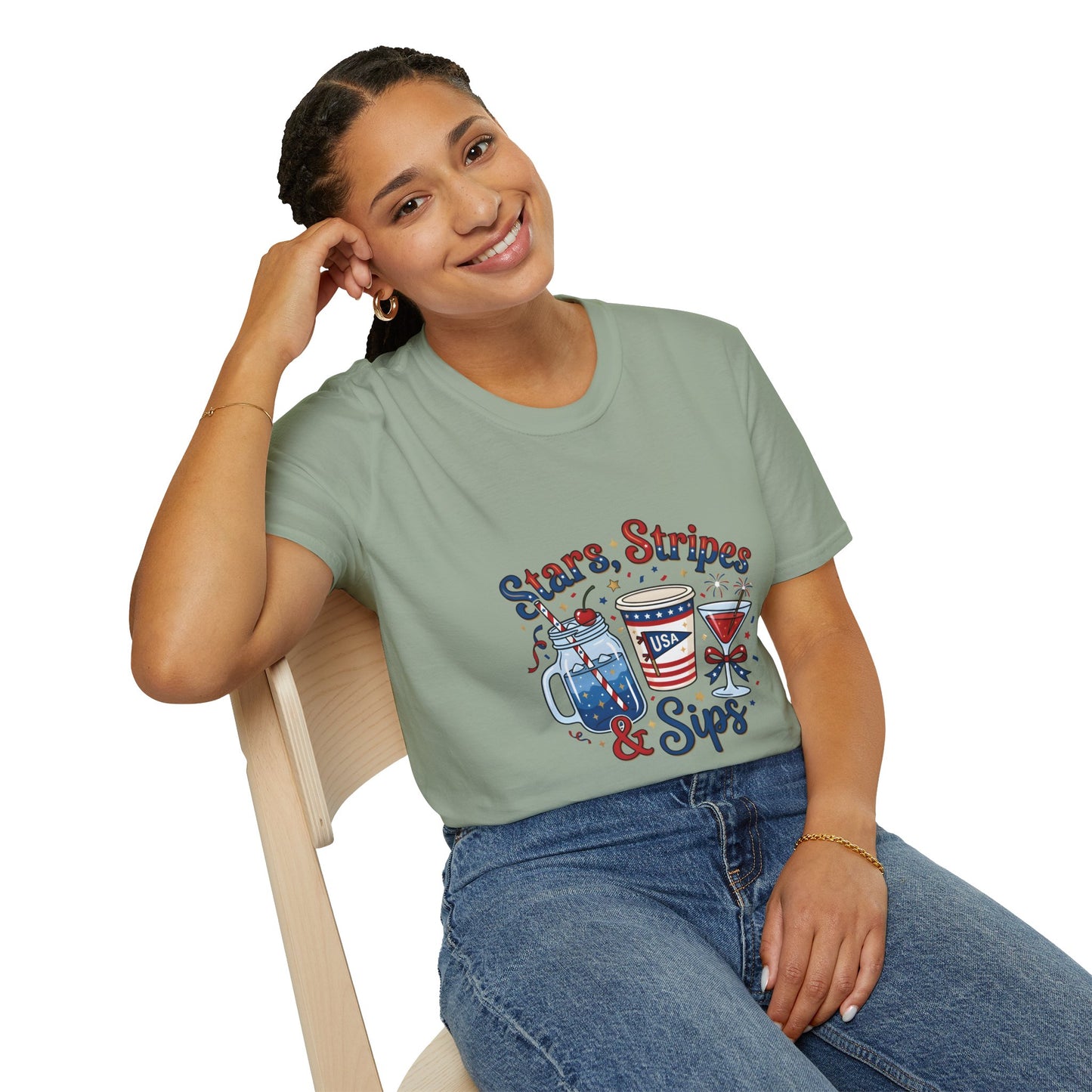 Patriotic "Stars, Stripes & Sips" T-Shirt