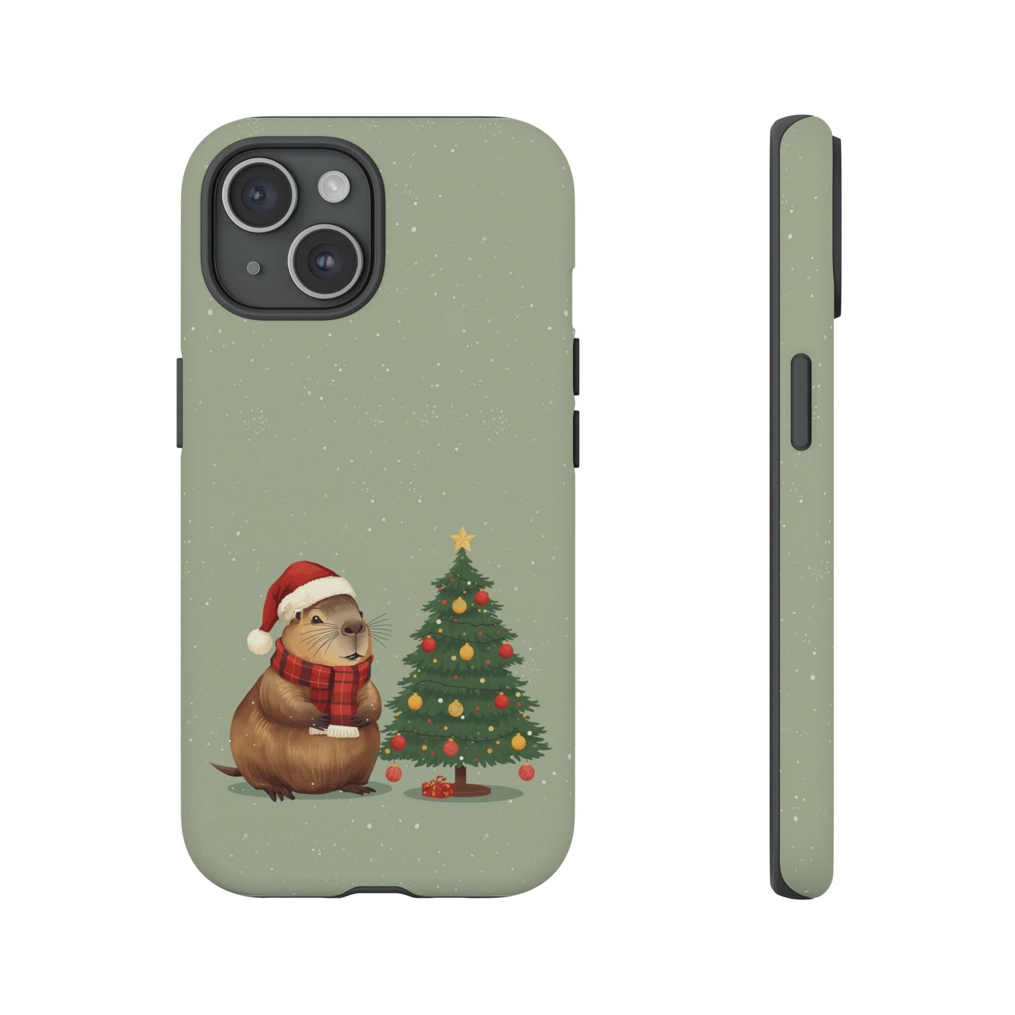 Christmas Phone Case with Capybara Design, Dual Layer Protective Case for Iphone 17, 16, 15, 14, 13 & Samsung