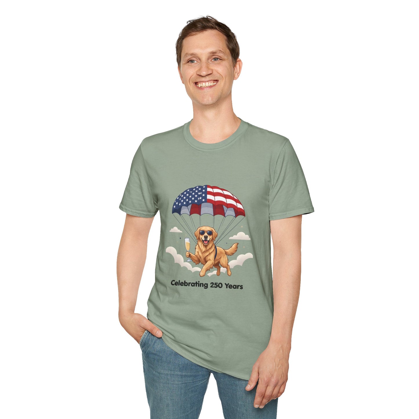 Patriotic Golden Retriever T-Shirt — "Celebrating 250 Years"