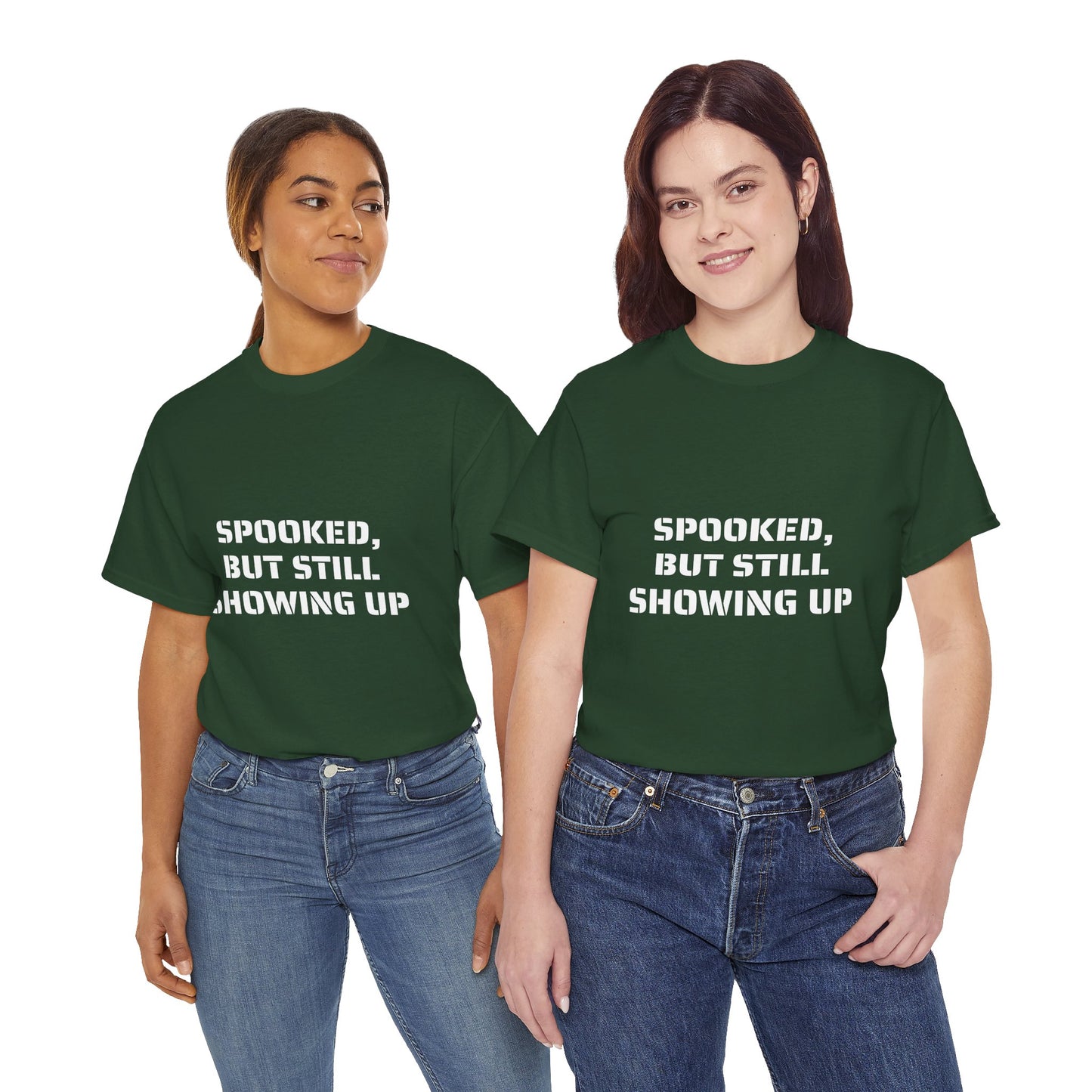 Spooked, But Still Showing Up Unisex Heavy Cotton Tee | Halloween, Funny T-Shirt