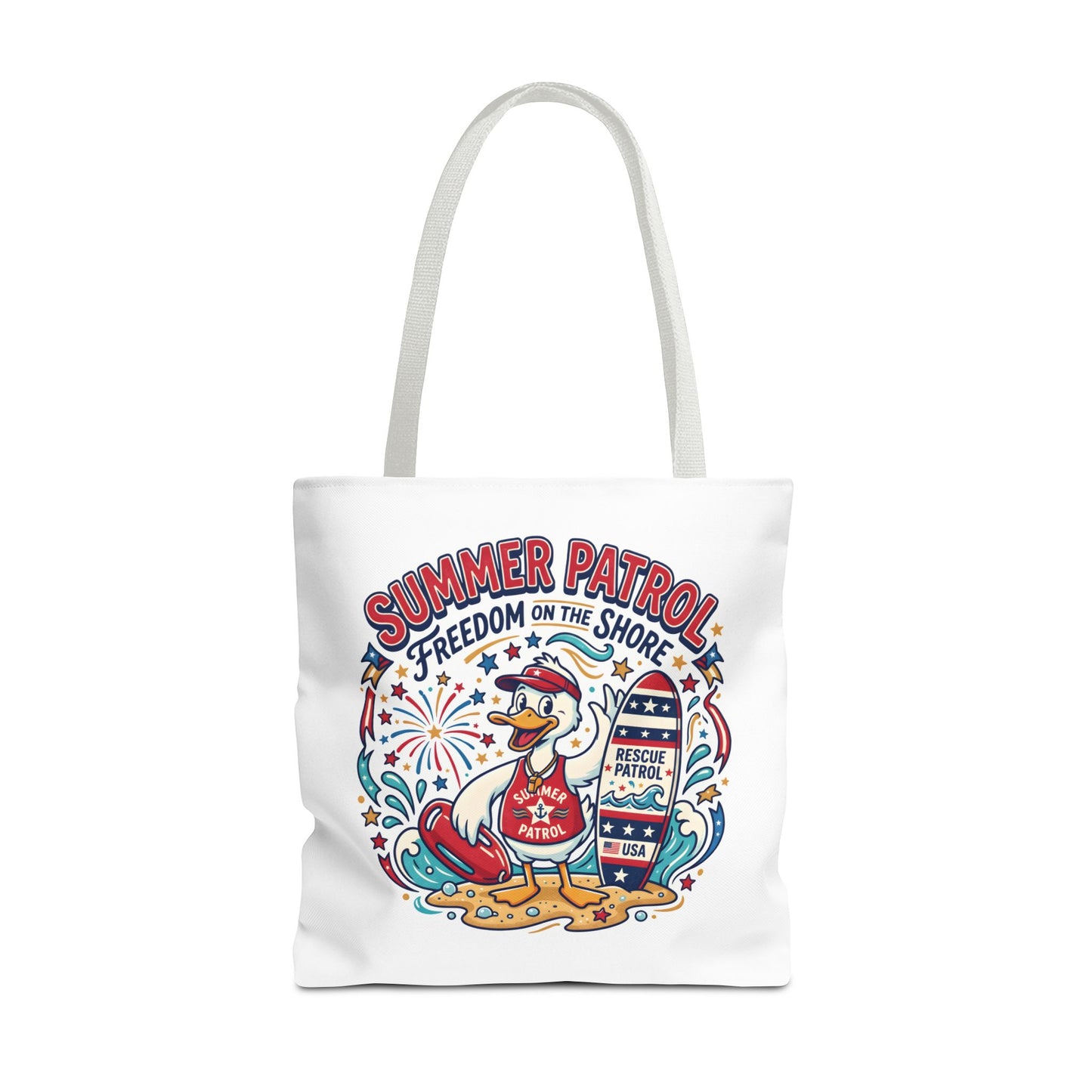 Summer Patrol Beach Tote Bag – 'Freedom on the Shore' Patriotic Design, 4th of July Gift