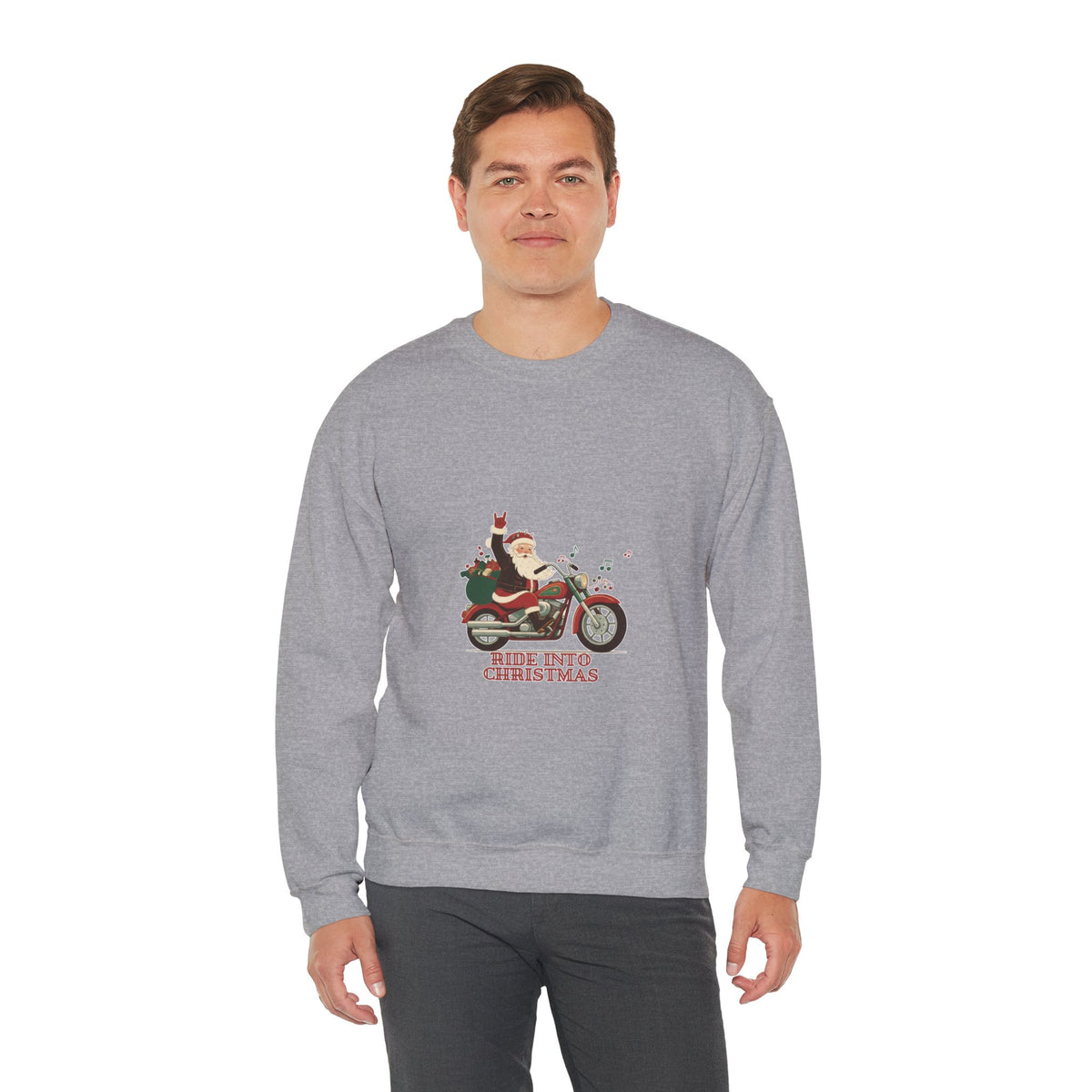 Christmas Motorcycle Sweatshirt - "Ride Into Christmas" Santa Biker Holiday Crewneck